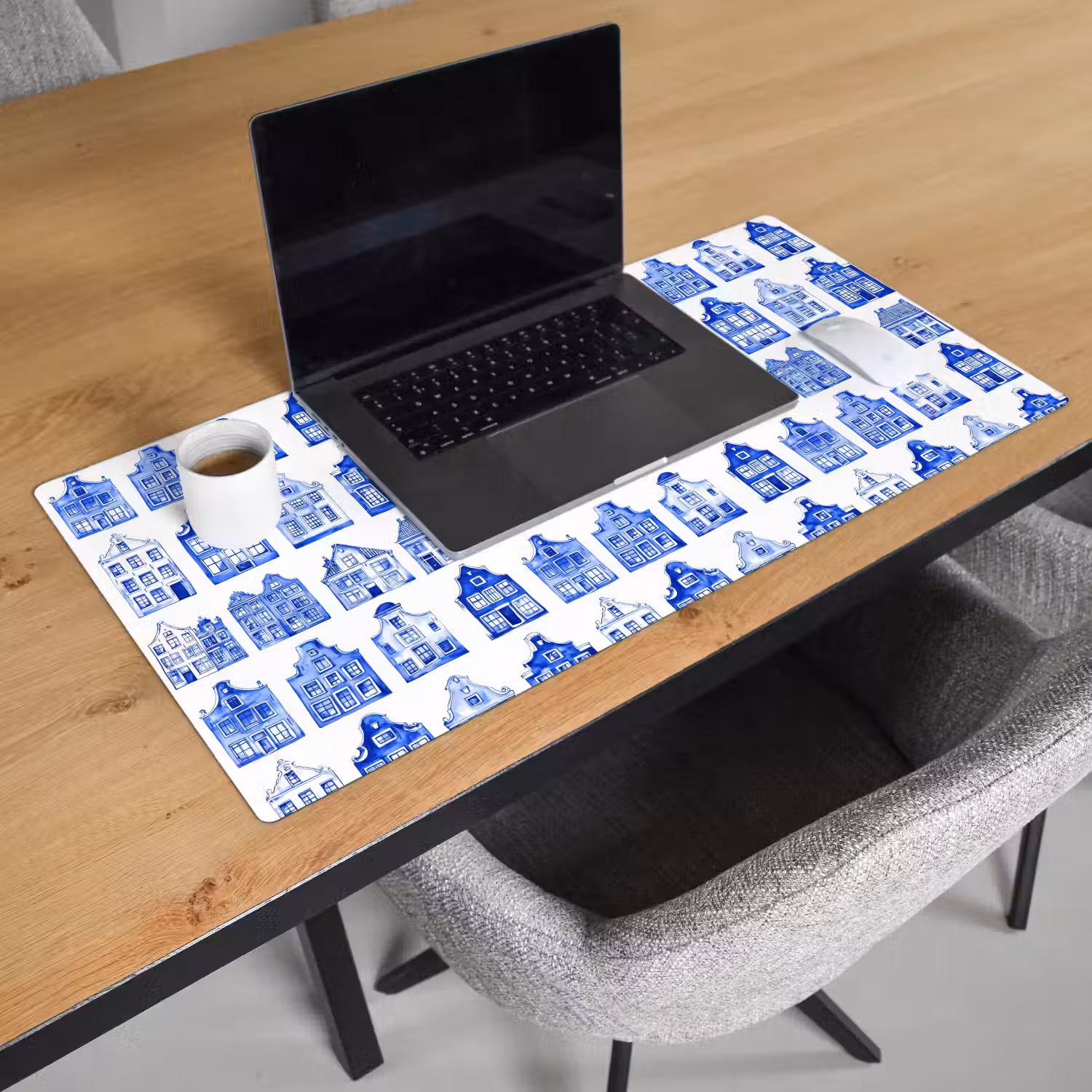 Patroon - Huizen - Blauw Muismat XXL klein 681 -sfeer1