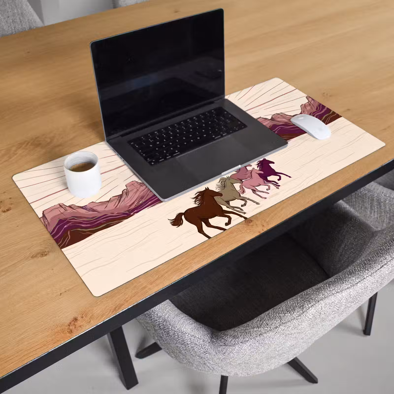 Schreibtischunterlage - Pferde – Im Galopp – Wüste – Natur – Abstrakt - Paarden - Rennend - Woestijn - Natuur - Abstract Muismat XXL klein