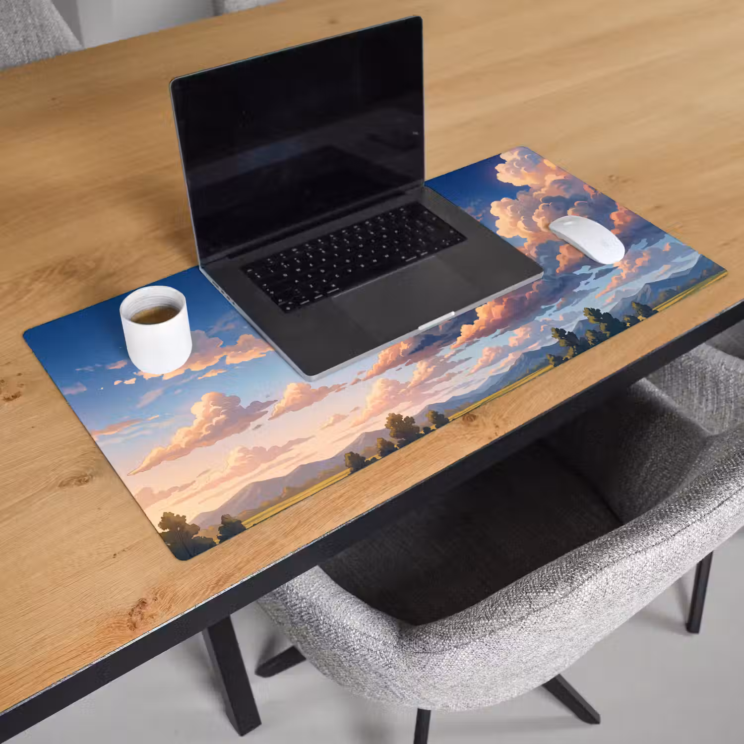 Wolken - Daghemel - Natuur - Illustratie - Oranje Muismat XXL klein -sfeer1