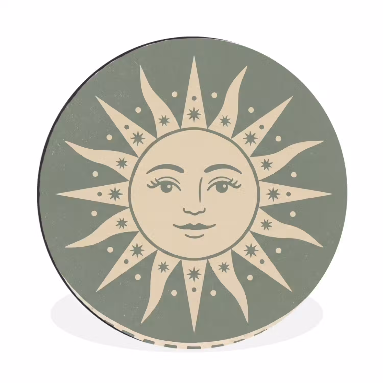 Zon - Sterren - Astrologie - Vintage - Groen Wandcirkel aluminium klein -3d