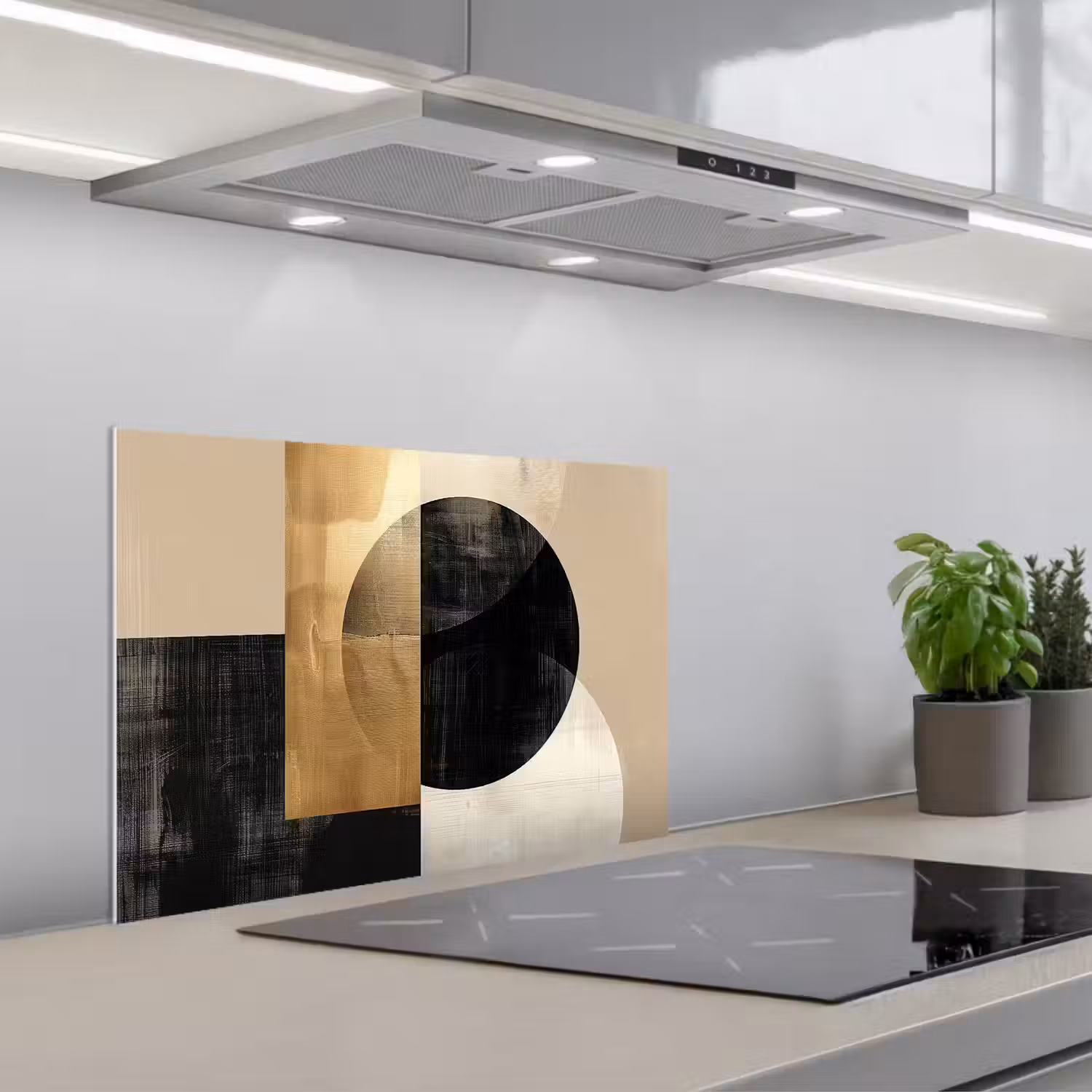 Abstract - Goud - Zwart - Kunst keuken achterwand spatscherm klein -3d_schuin