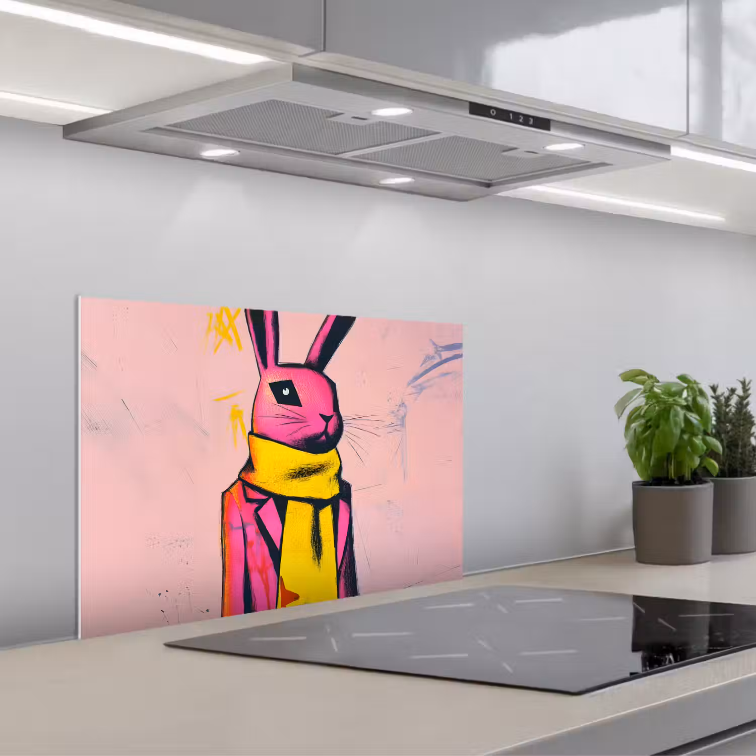Abstract - Konijn - Sjaal - Geel keuken achterwand spatscherm klein -3d_schuin