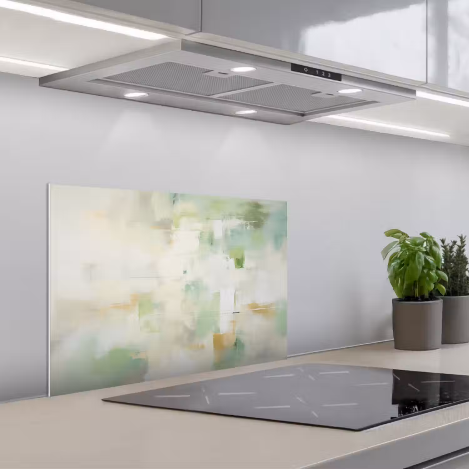 Abstract - Kunst - Wit - Groen - Modern keuken achterwand spatscherm klein -3d_schuin