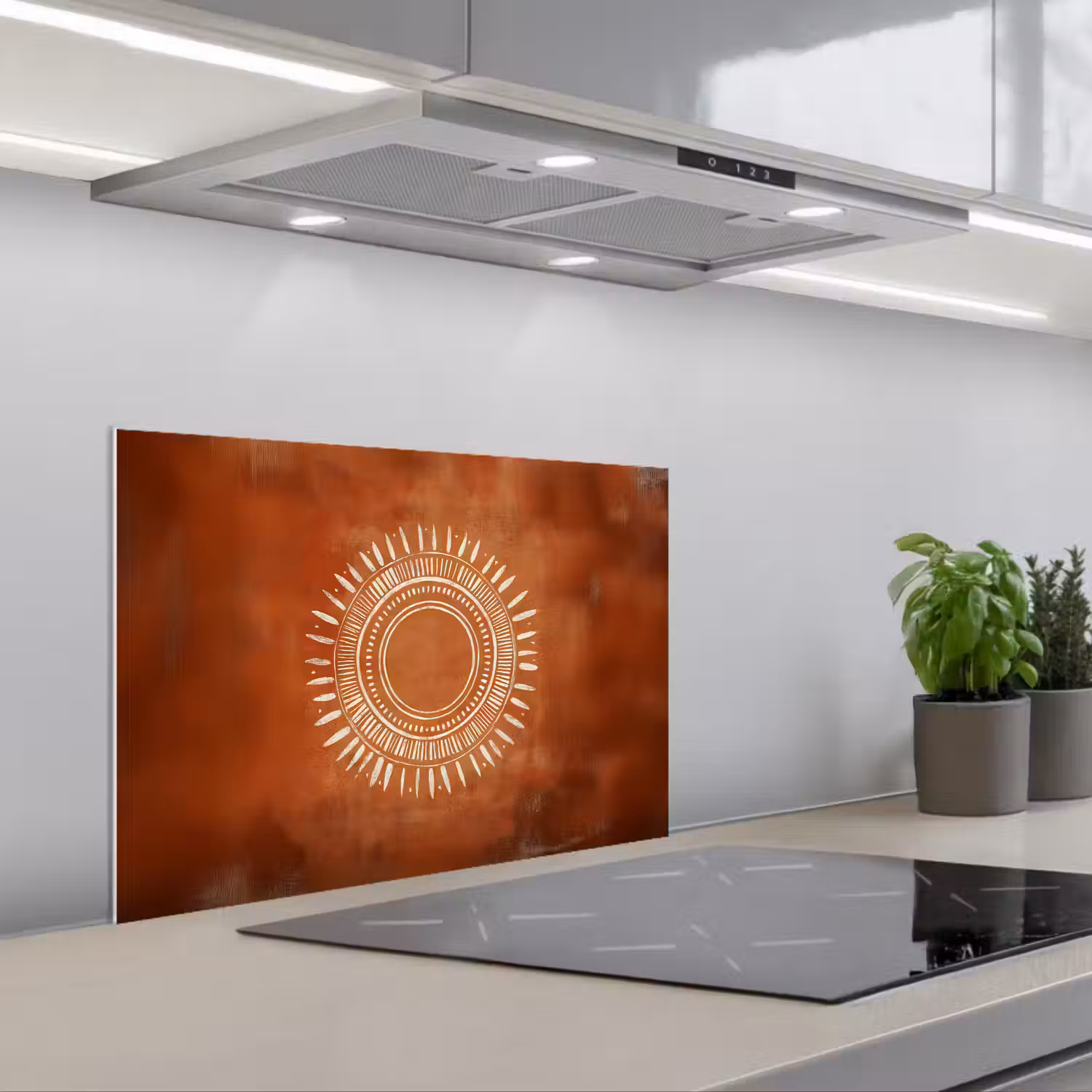 Abstract - Lijnen - Zonnestralen - Roodbruin keuken achterwand spatscherm klein -3d_schuin
