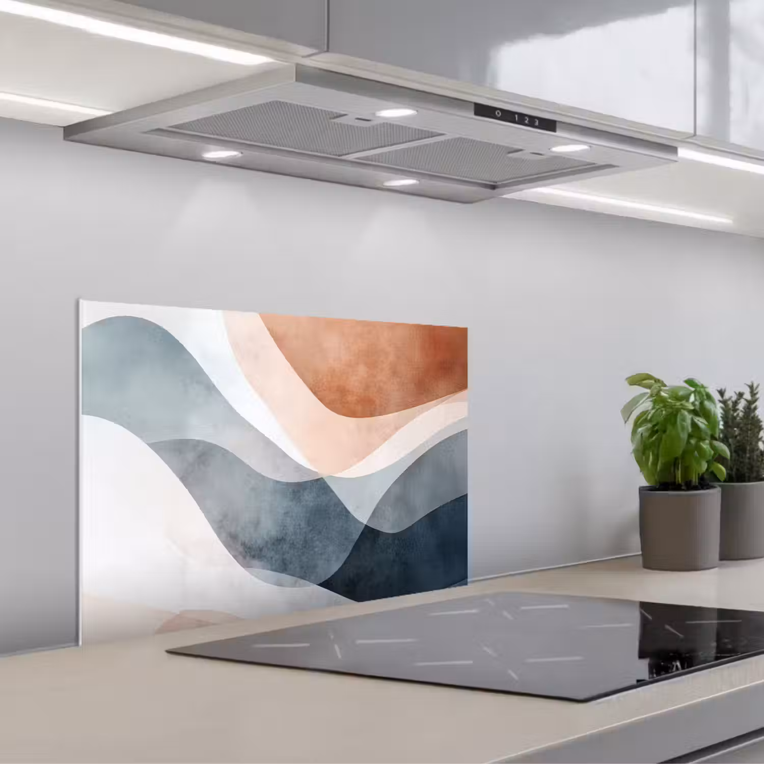 Abstract - Golven - Blauw keuken achterwand spatscherm klein -3d_schuin