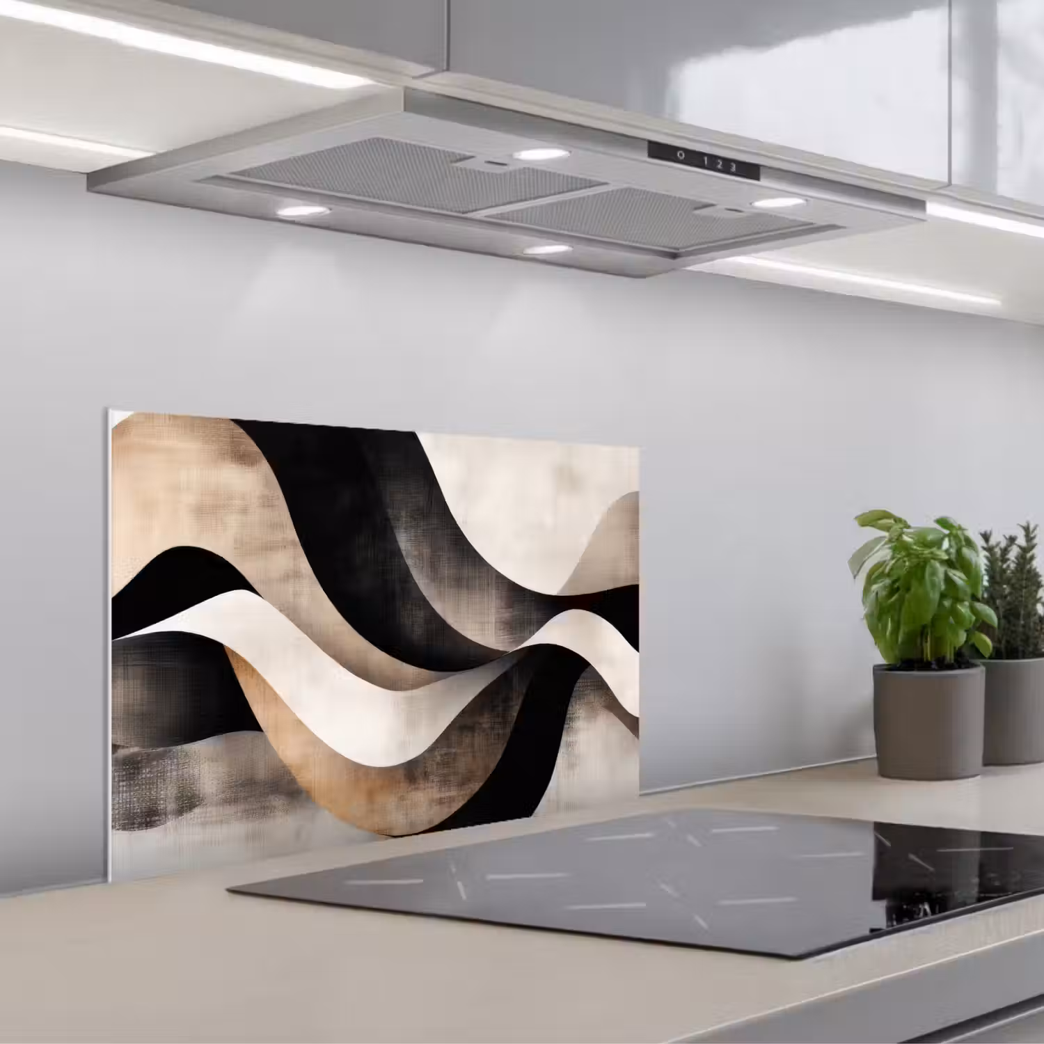 Abstract - Golven - Zwart - Verweerd keuken achterwand spatscherm klein -3d_schuin