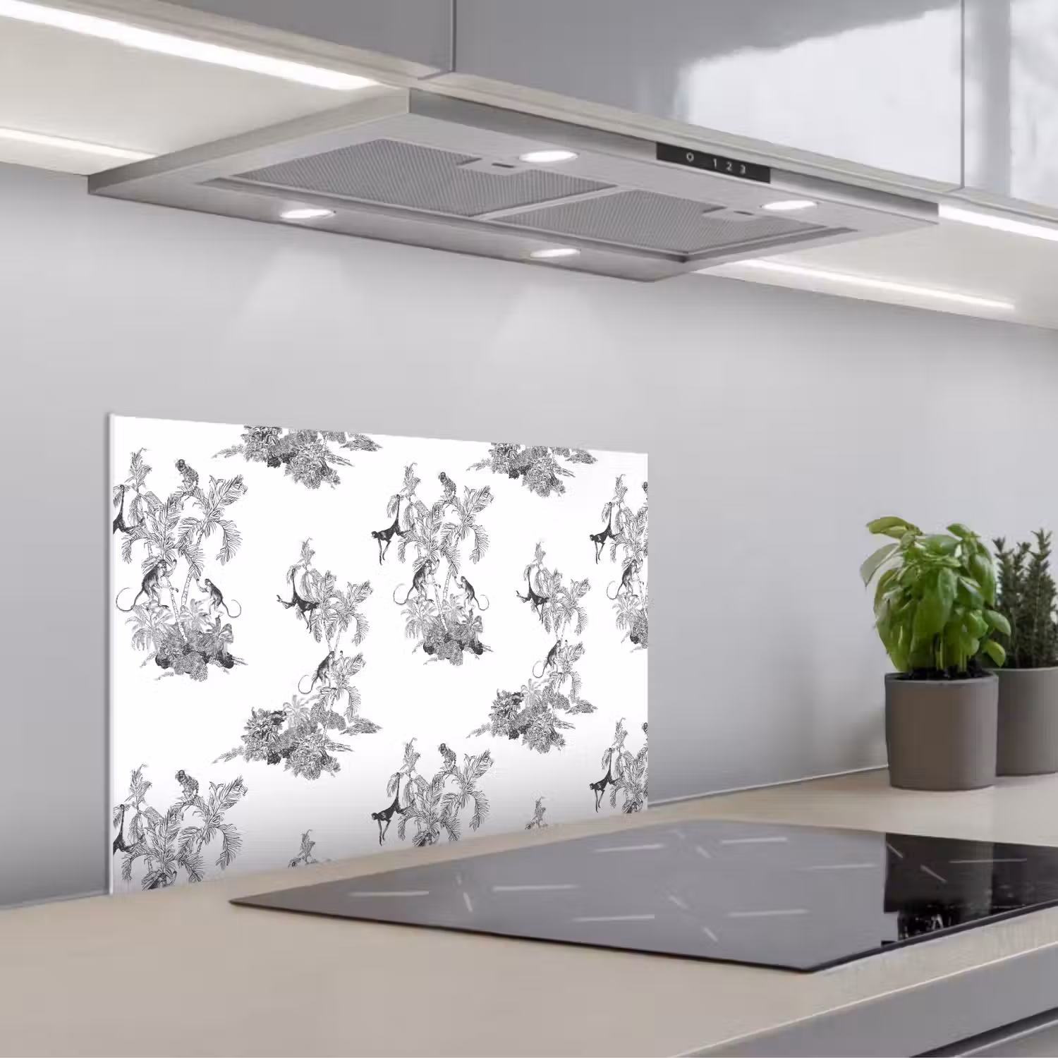 Aap - Oerwoud - Grijs keuken achterwand spatscherm klein 900 -3d_schuin
