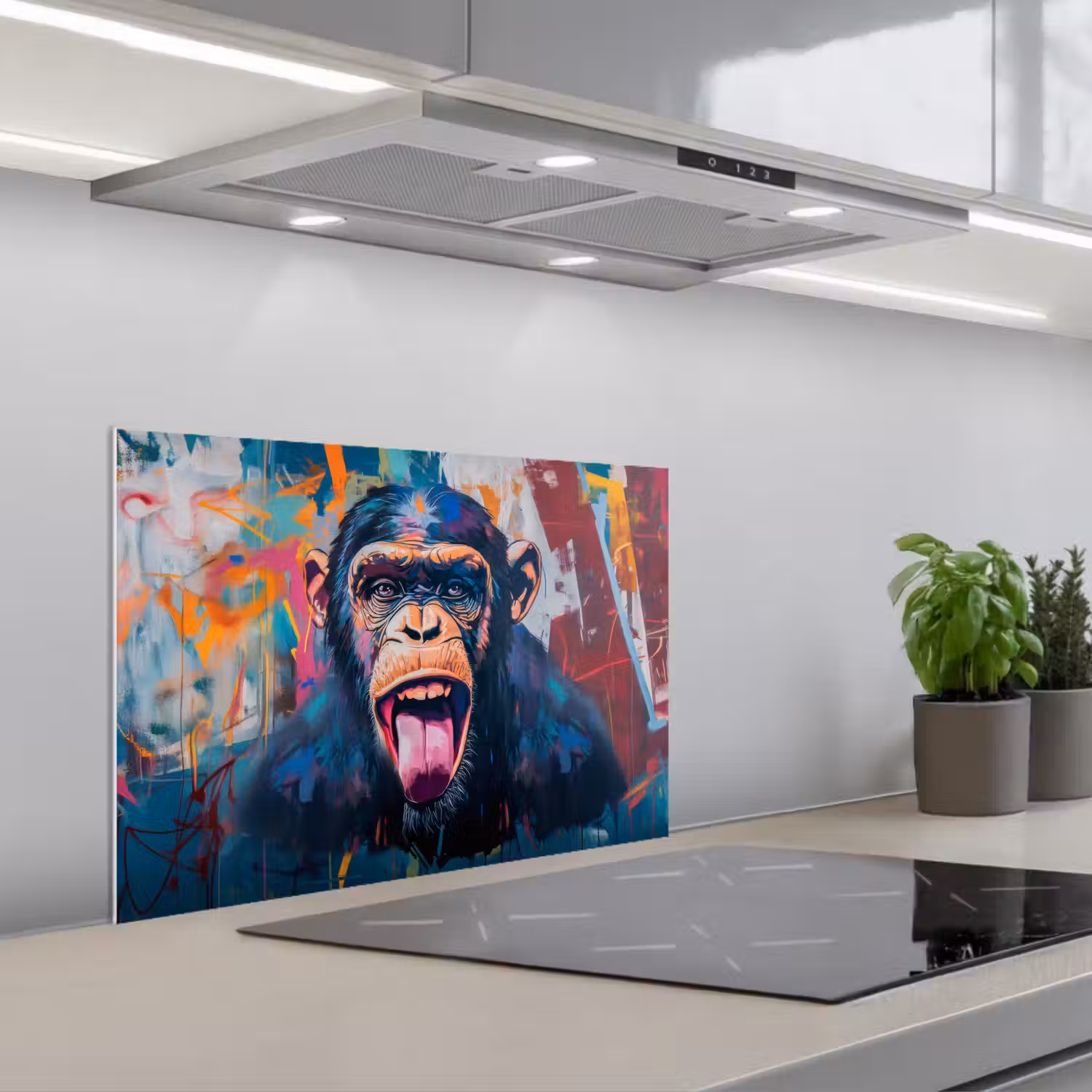 Aap - Tong - Abstract - Zwart keuken achterwand spatscherm klein -3d_schuin