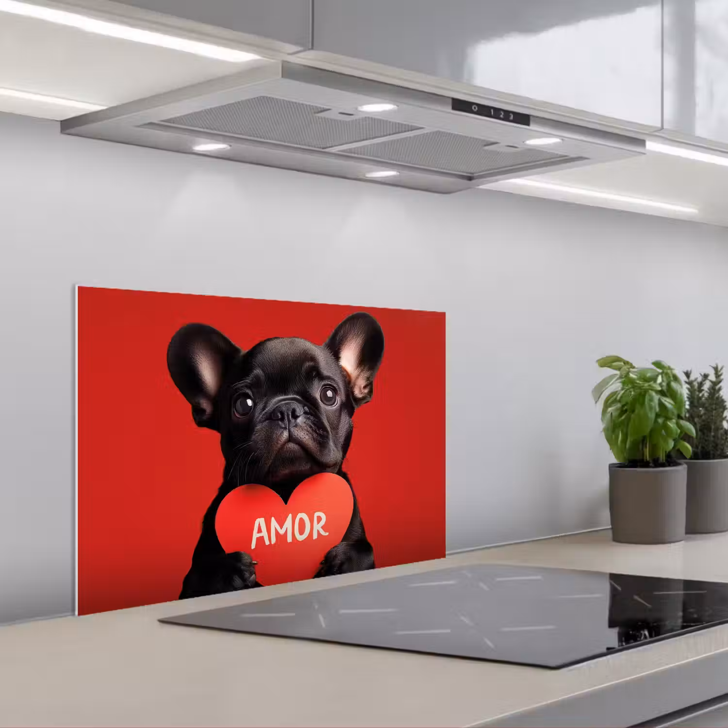 Amor - Hond - Hartje - Rood keuken achterwand spatscherm klein -3d_schuin