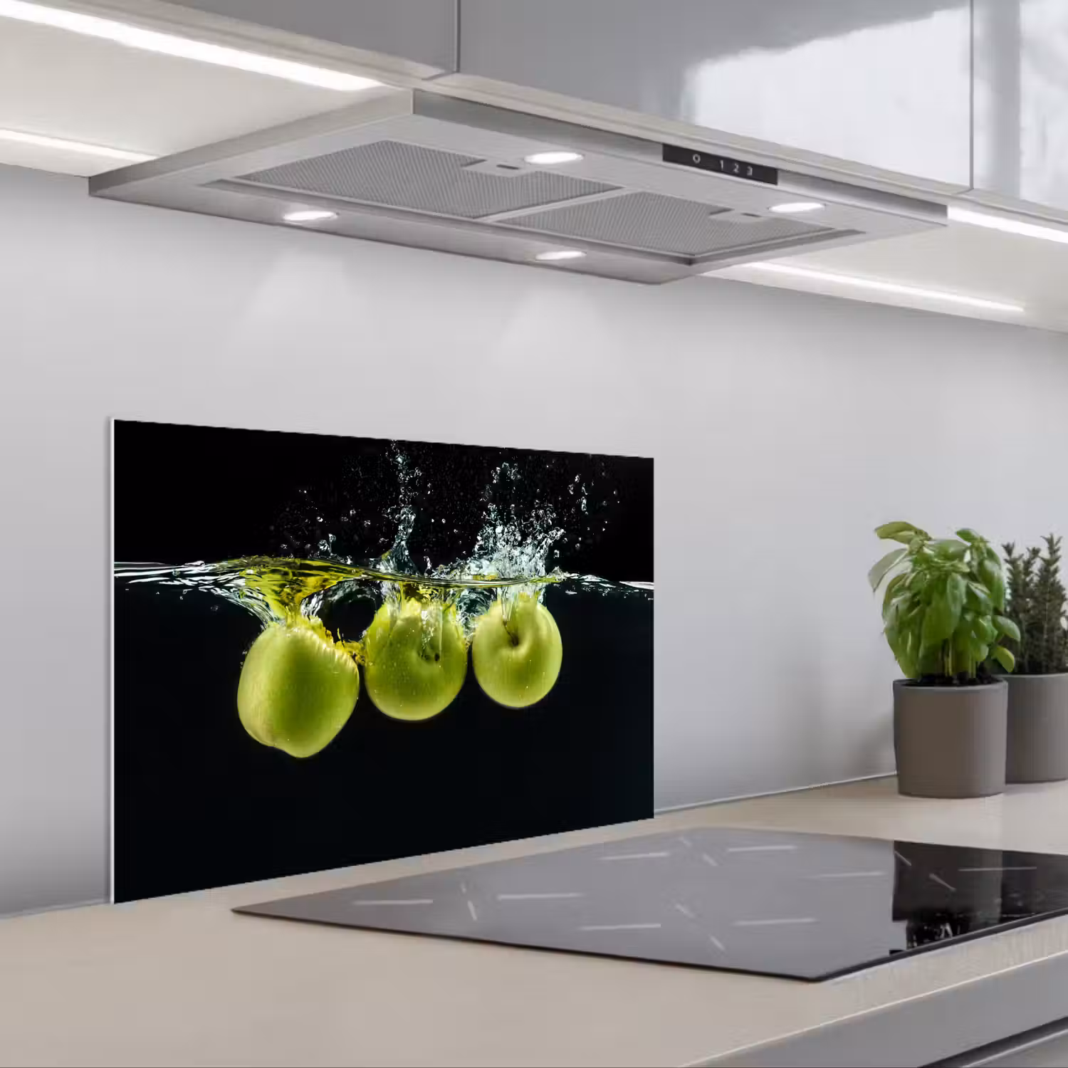 Appels - Fruit - Water - Zwart - Groen keuken achterwand spatscherm klein -3d_schuin