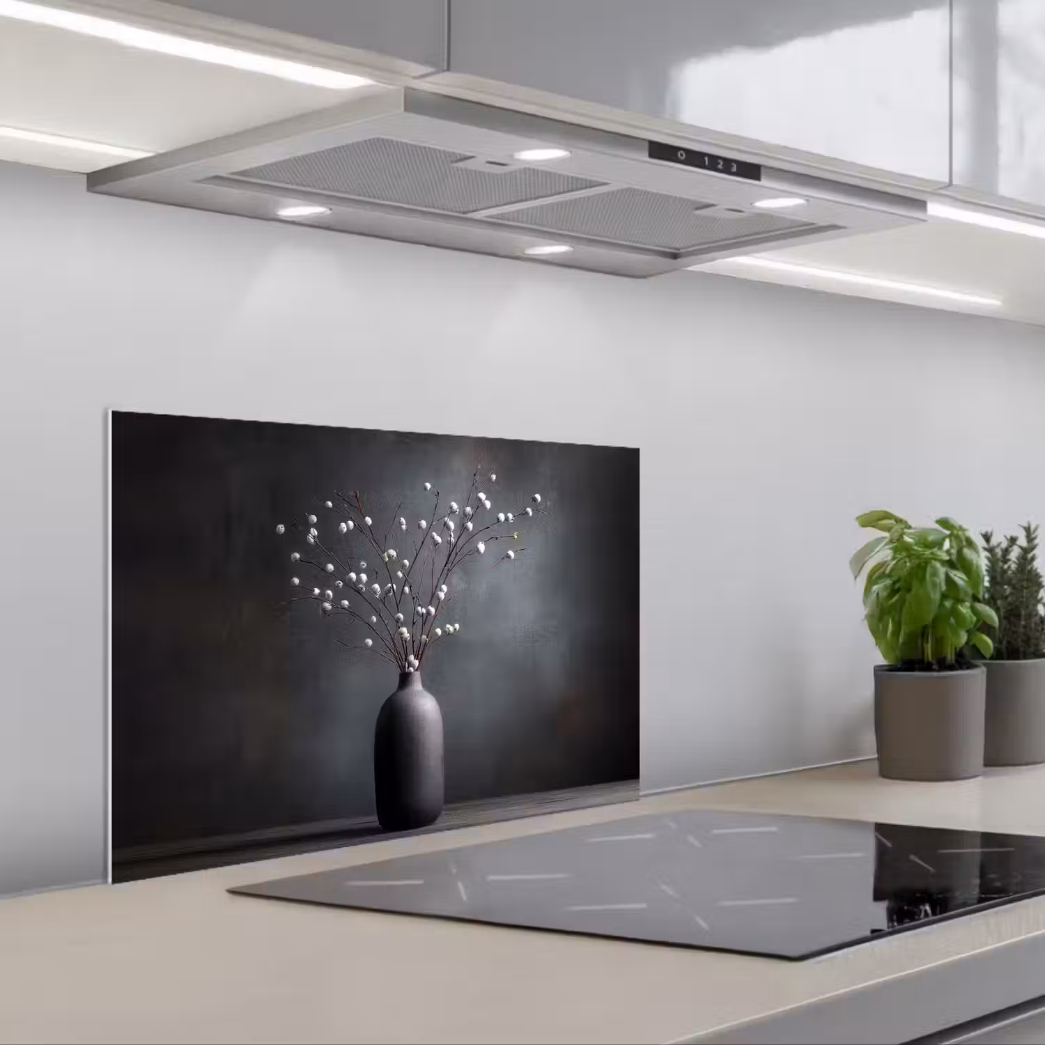 Takken - Vaas - Bolletjes - Wit keuken achterwand spatscherm klein -3d_schuin