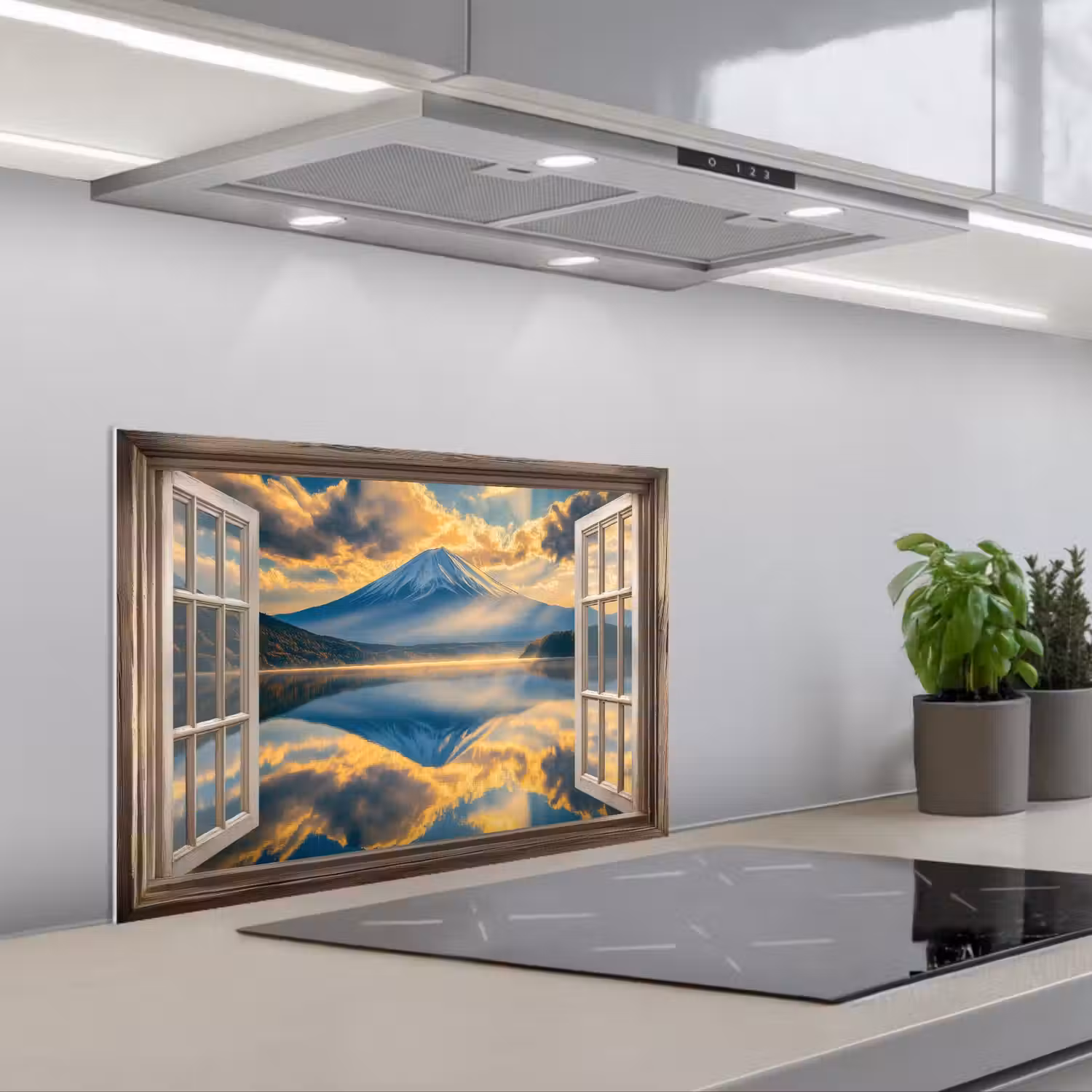 Doorkijk - Landschap - Bergen - Uitzicht - Raam keuken achterwand spatscherm klein -3d_schuin