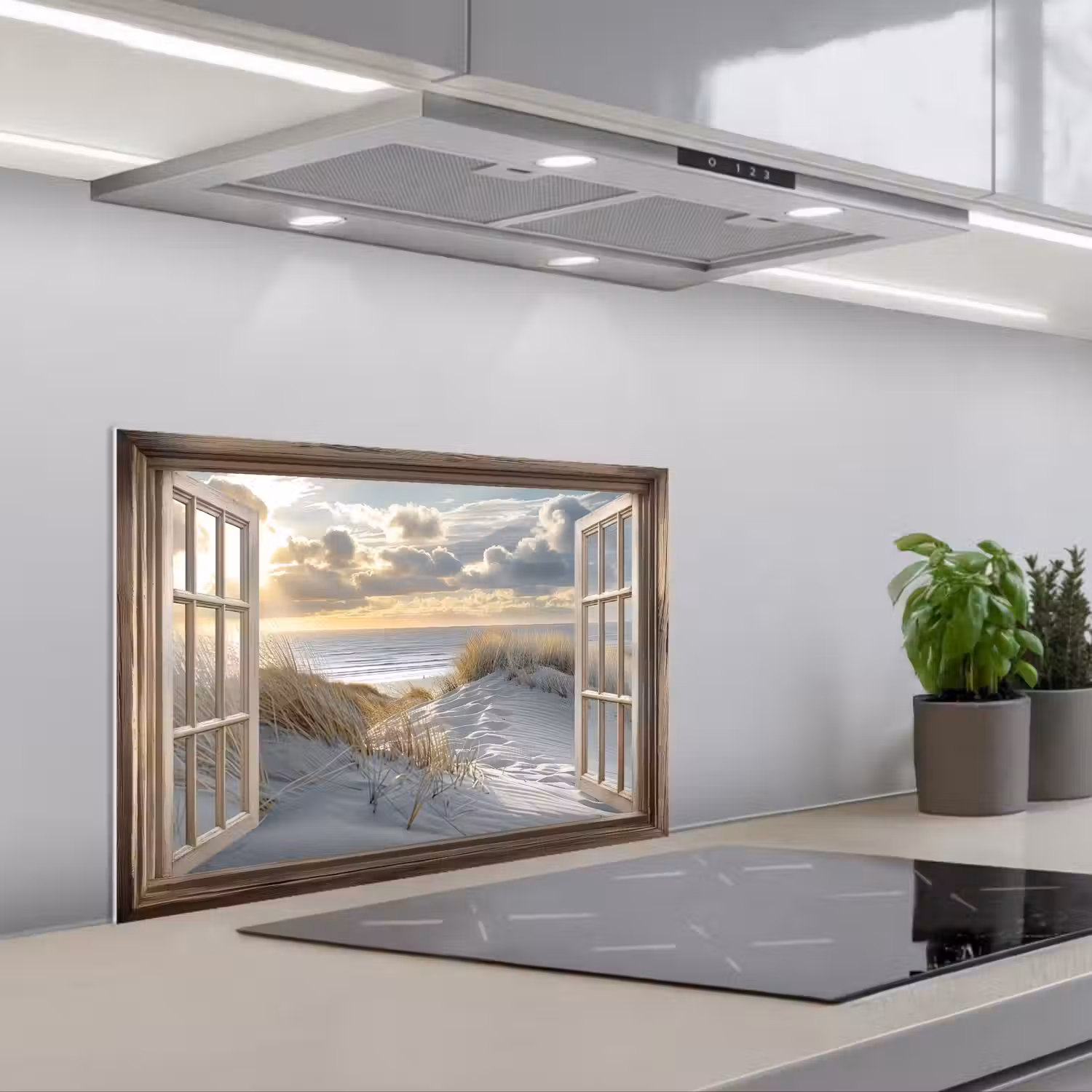 Doorkijk - Strand - Duinen - Zee - Natuur keuken achterwand spatscherm klein -3d_schuin