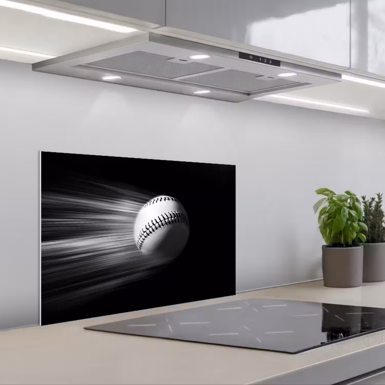 Honkbal - Wit - Vliegt keuken achterwand spatscherm klein -3d_schuin