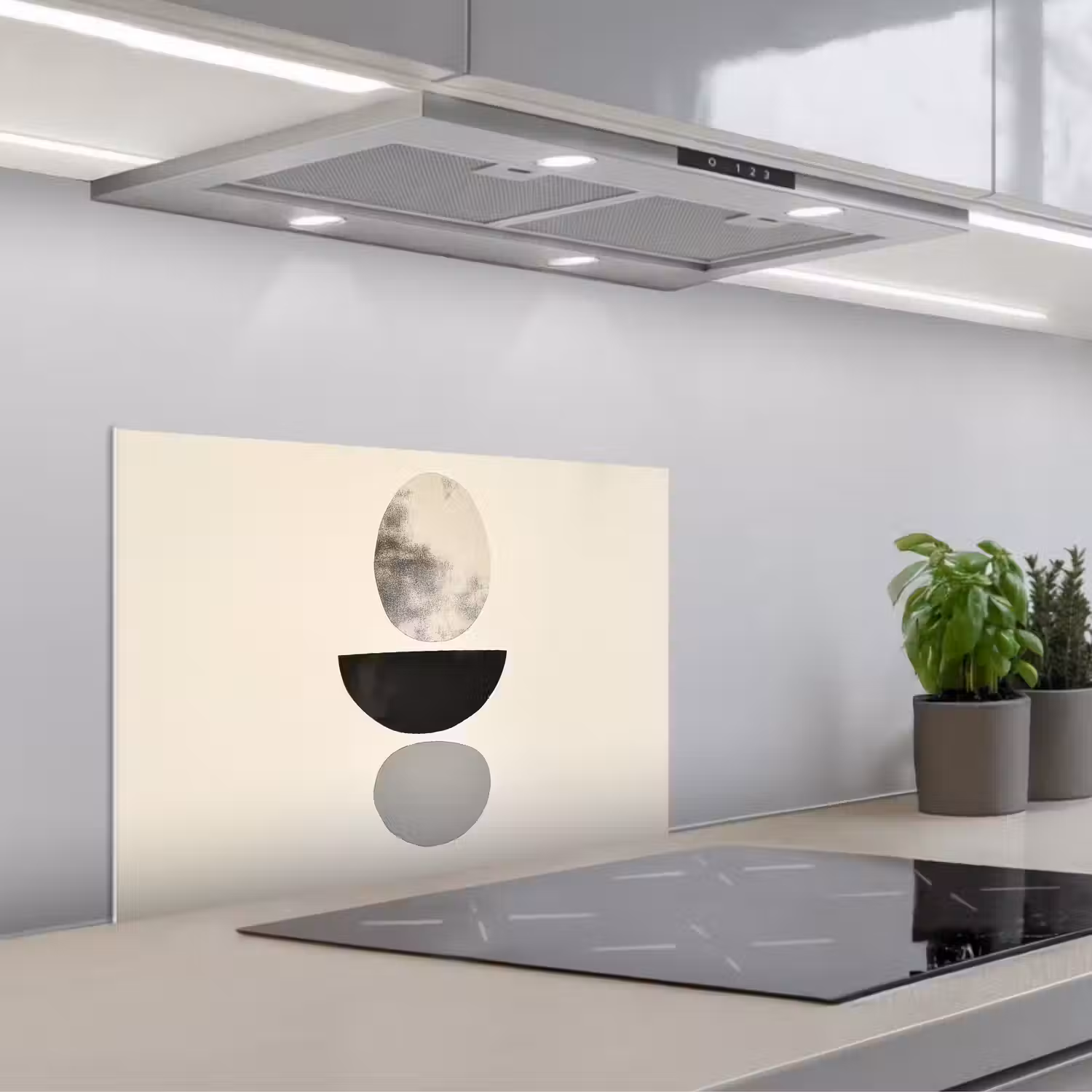 Beige - Japandi - Wabi sabi keuken achterwand spatscherm klein -3d_schuin