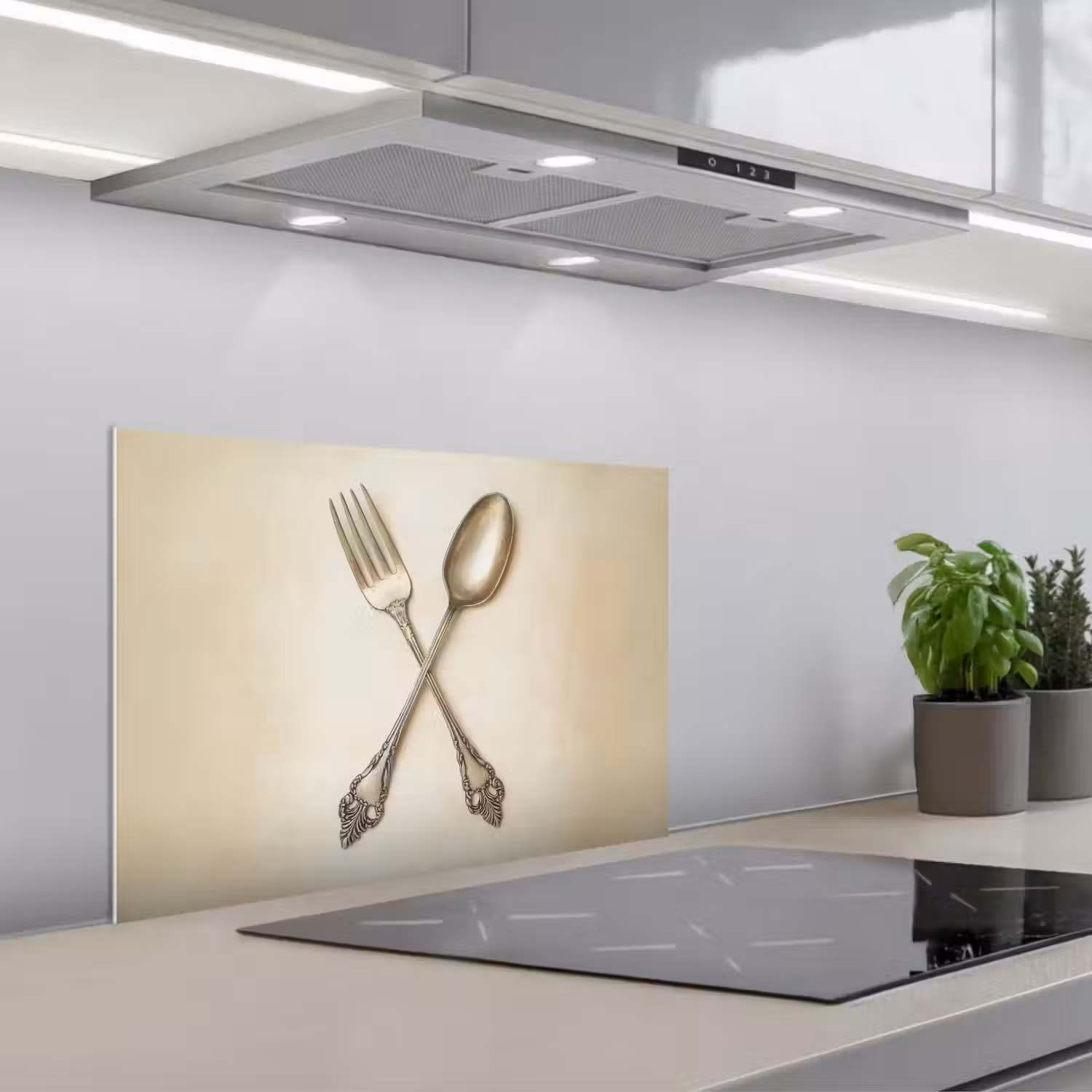 Beige - Vintage - Bestek keuken achterwand spatscherm klein -3d_schuin