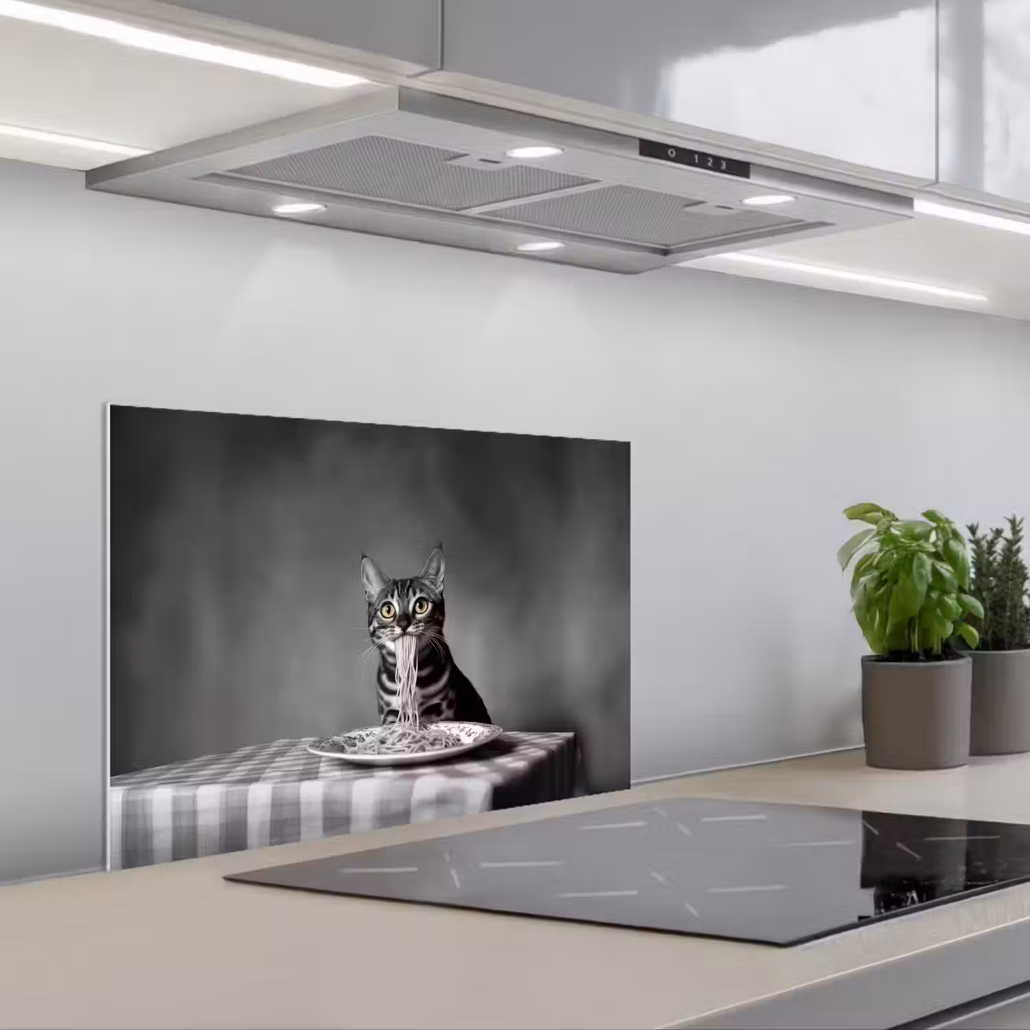 Bengaal - Kat - Tafelkleed - Zwart - Wit - Dier keuken achterwand spatscherm klein -3d_schuin