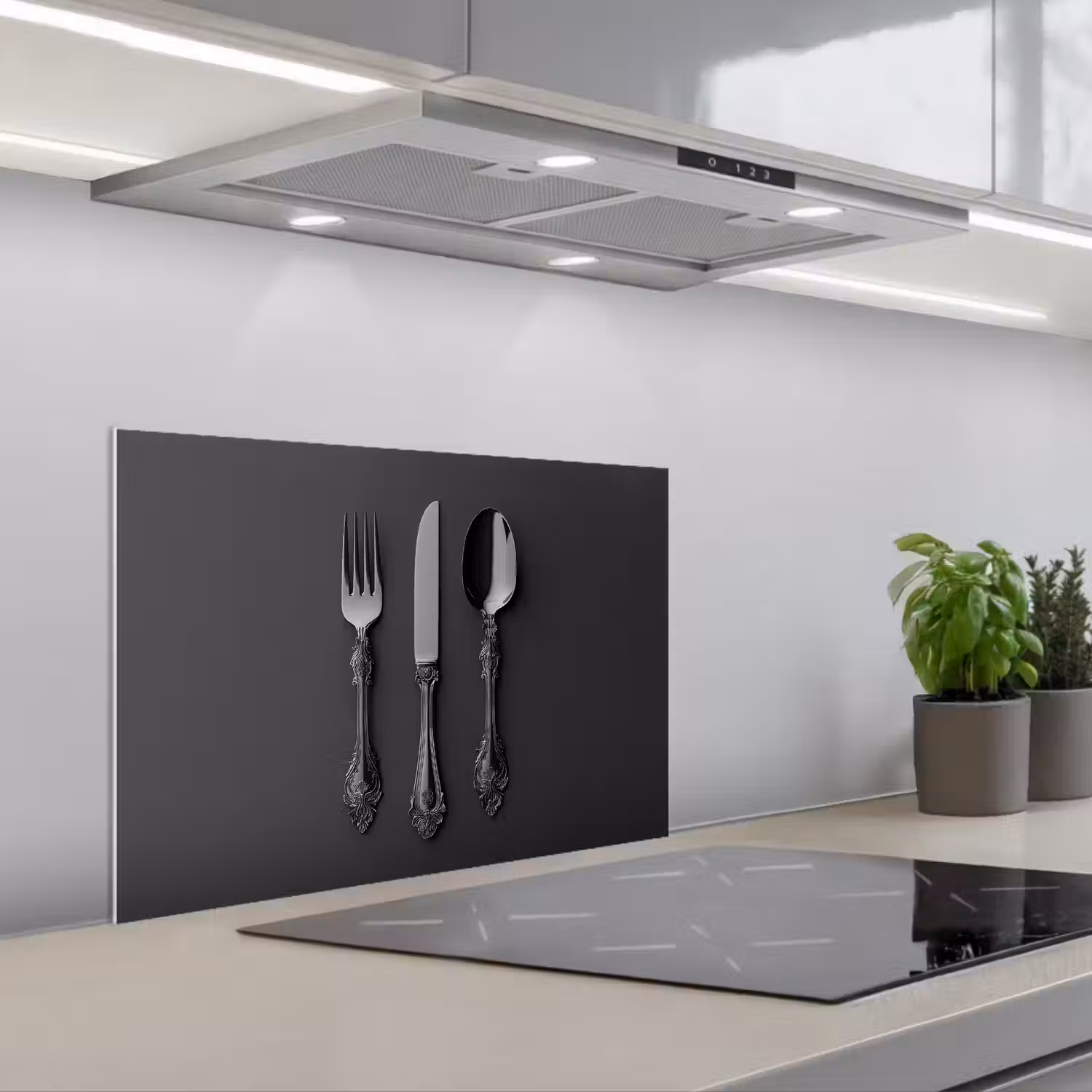 Bestek - Zwart keuken achterwand spatscherm klein -3d_schuin