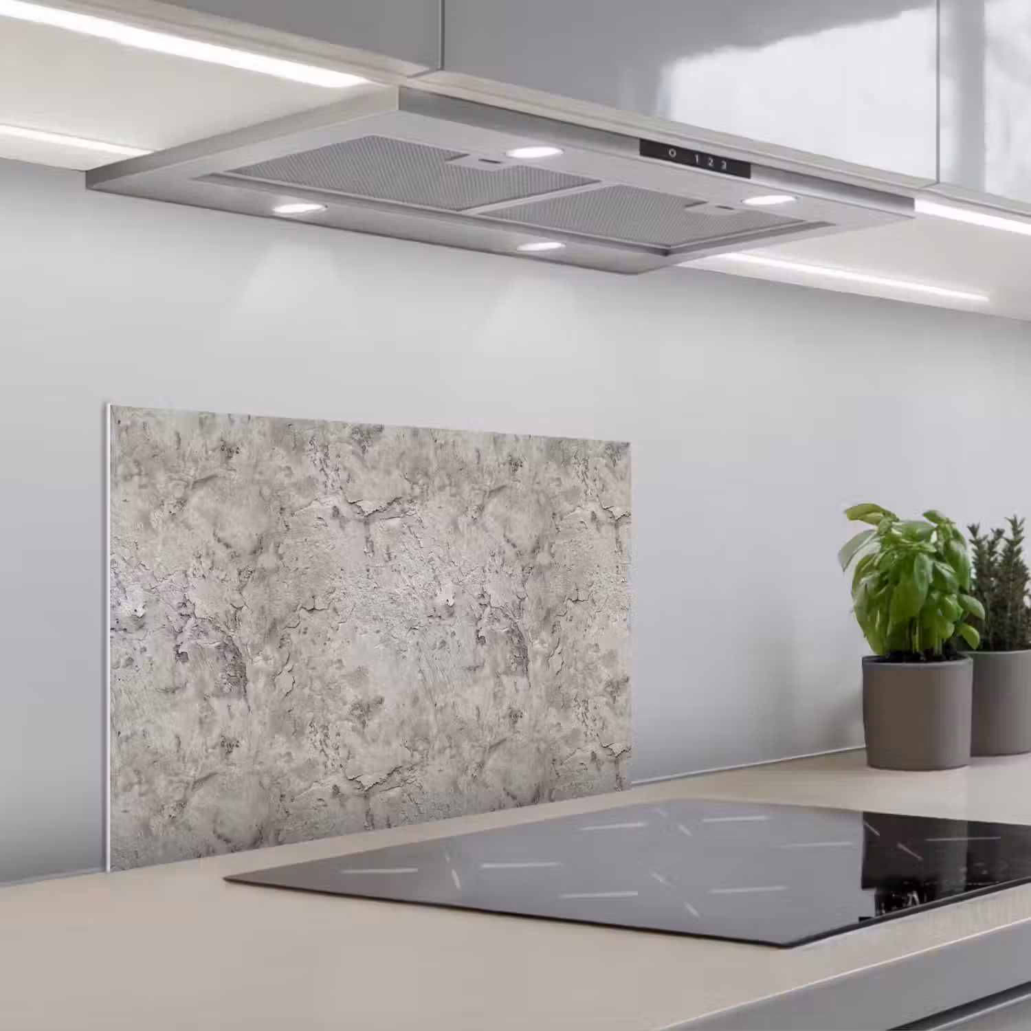 Beton - Grijs - Muur keuken achterwand spatscherm klein 900 -3d_schuin