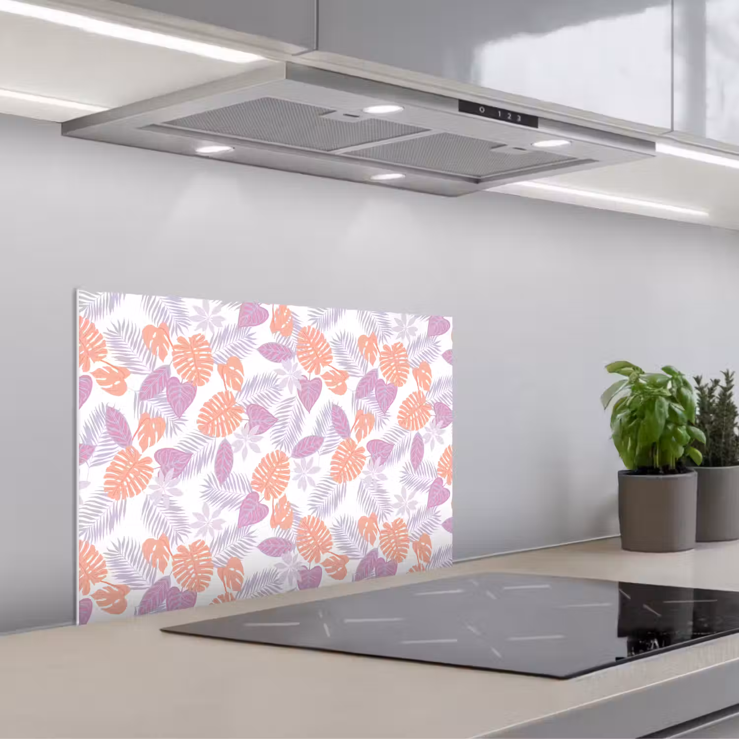 Bladeren - Pastelkleuren - Tropisch keuken achterwand spatscherm klein 900 -3d_schuin
