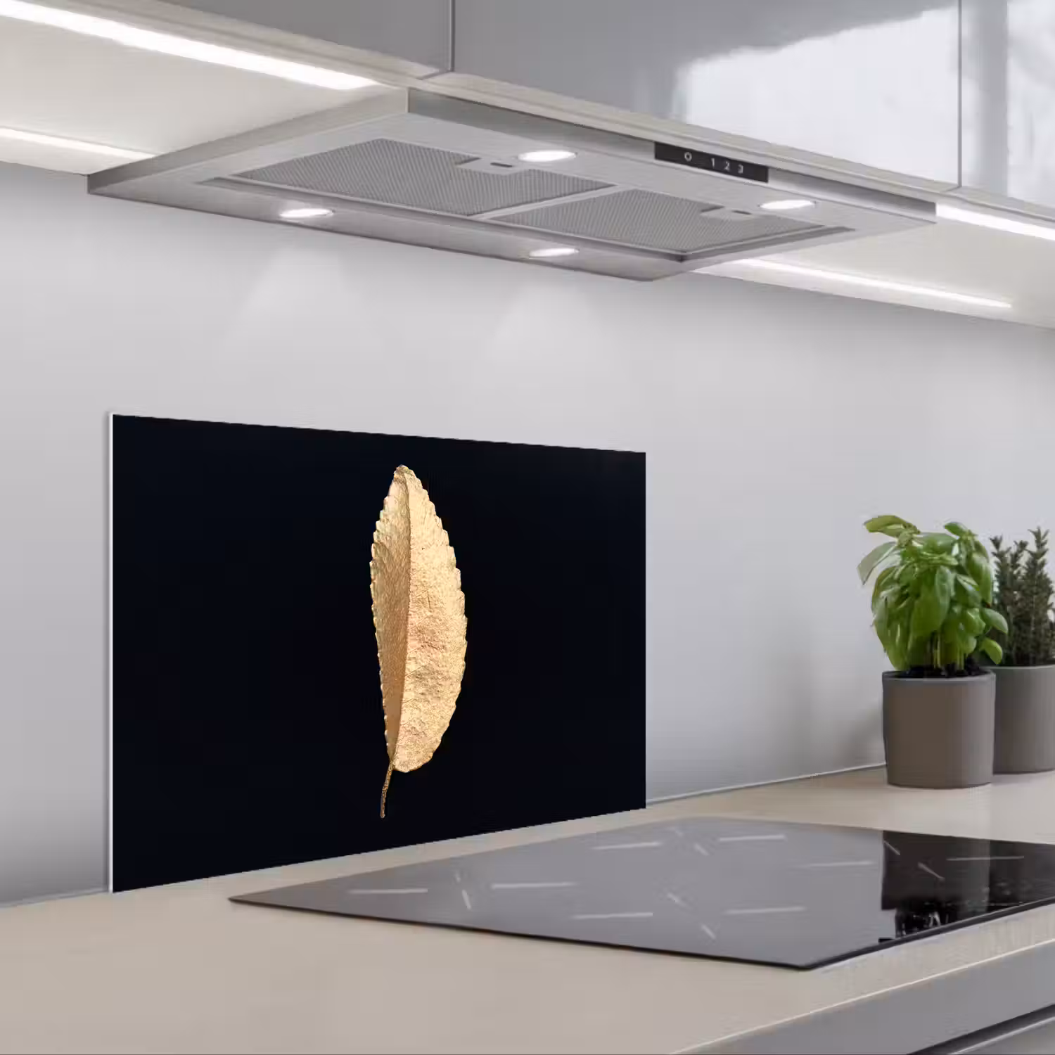 Bladeren - Black and gold - Luxe - Chic - Natuur keuken achterwand spatscherm klein -3d_schuin