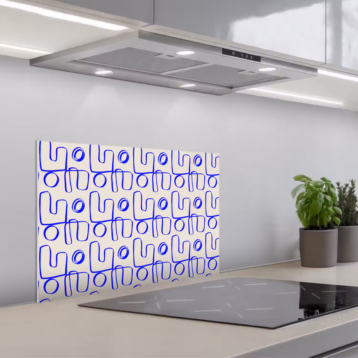 Blauw - Patroon - Beige - Abstract keuken achterwand spatscherm klein 900 -3d_schuin