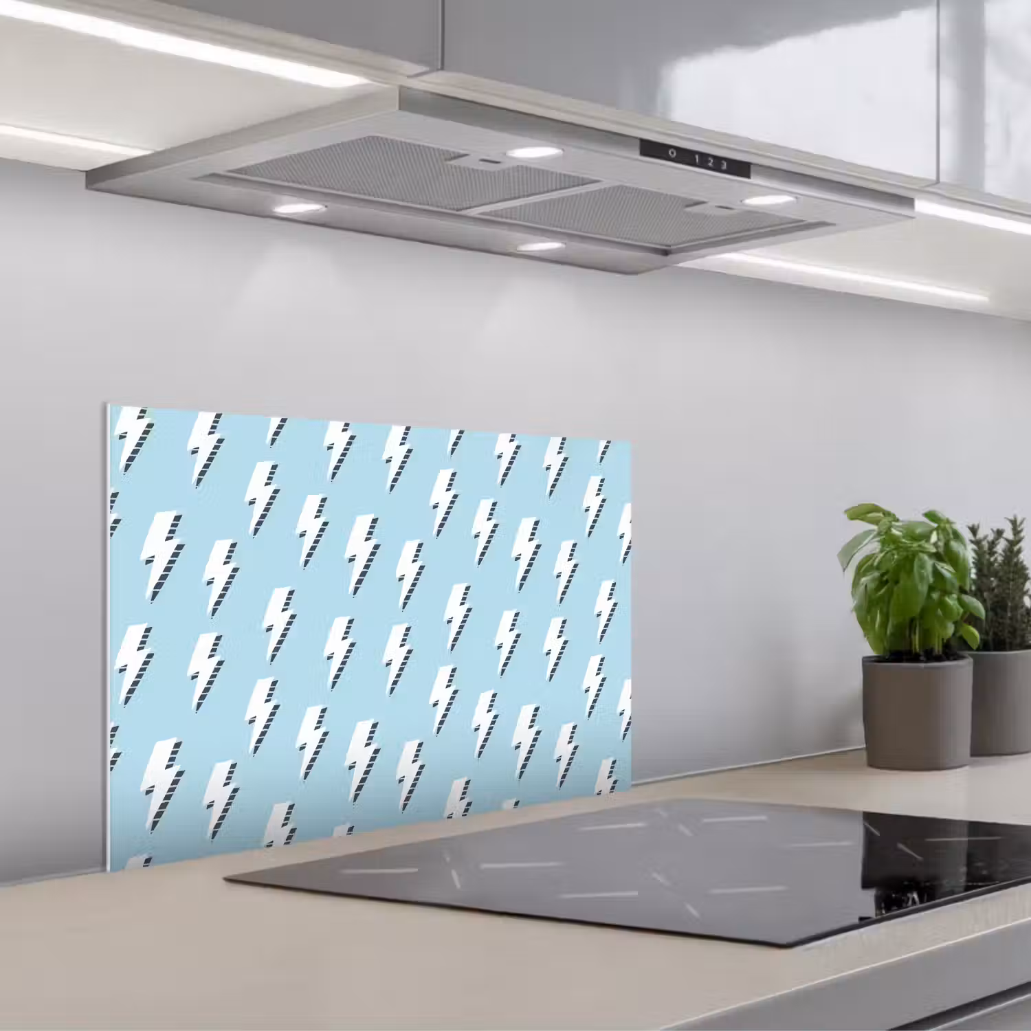 Blauw - Wit - Patroon - Bliksem keuken achterwand spatscherm klein 900 -3d_schuin