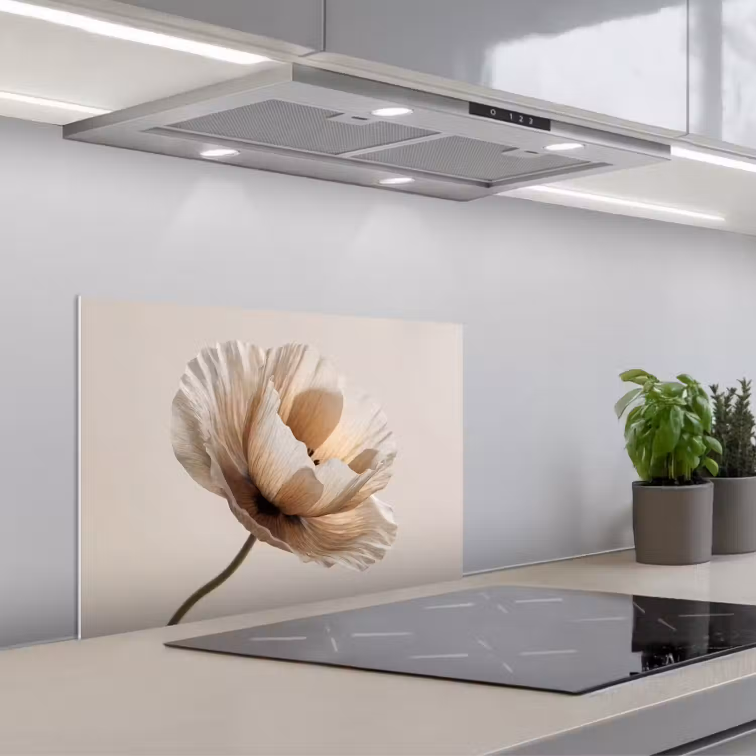 Bloem - Beige - Crème keuken achterwand spatscherm klein -3d_schuin