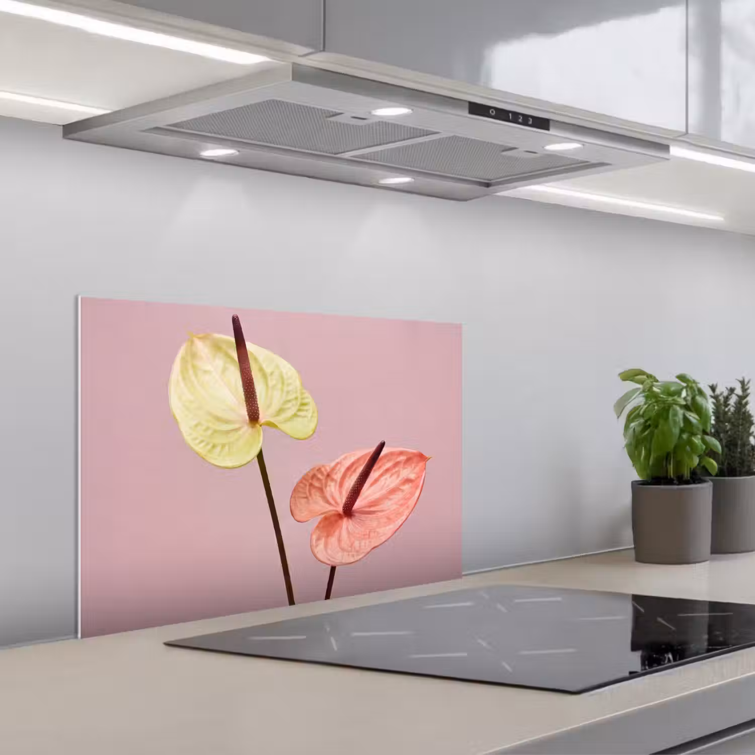 Bloemen - Anthuriums - Geel - Roze keuken achterwand spatscherm klein -3d_schuin