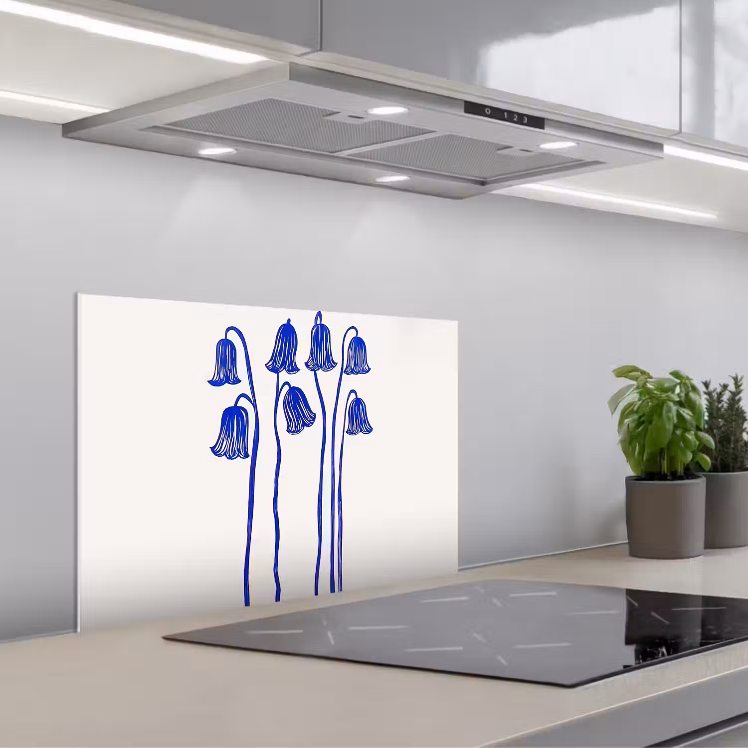Bloemen - Blauw - Lijnen - Bloemblaadjes keuken achterwand spatscherm klein -3d_schuin
