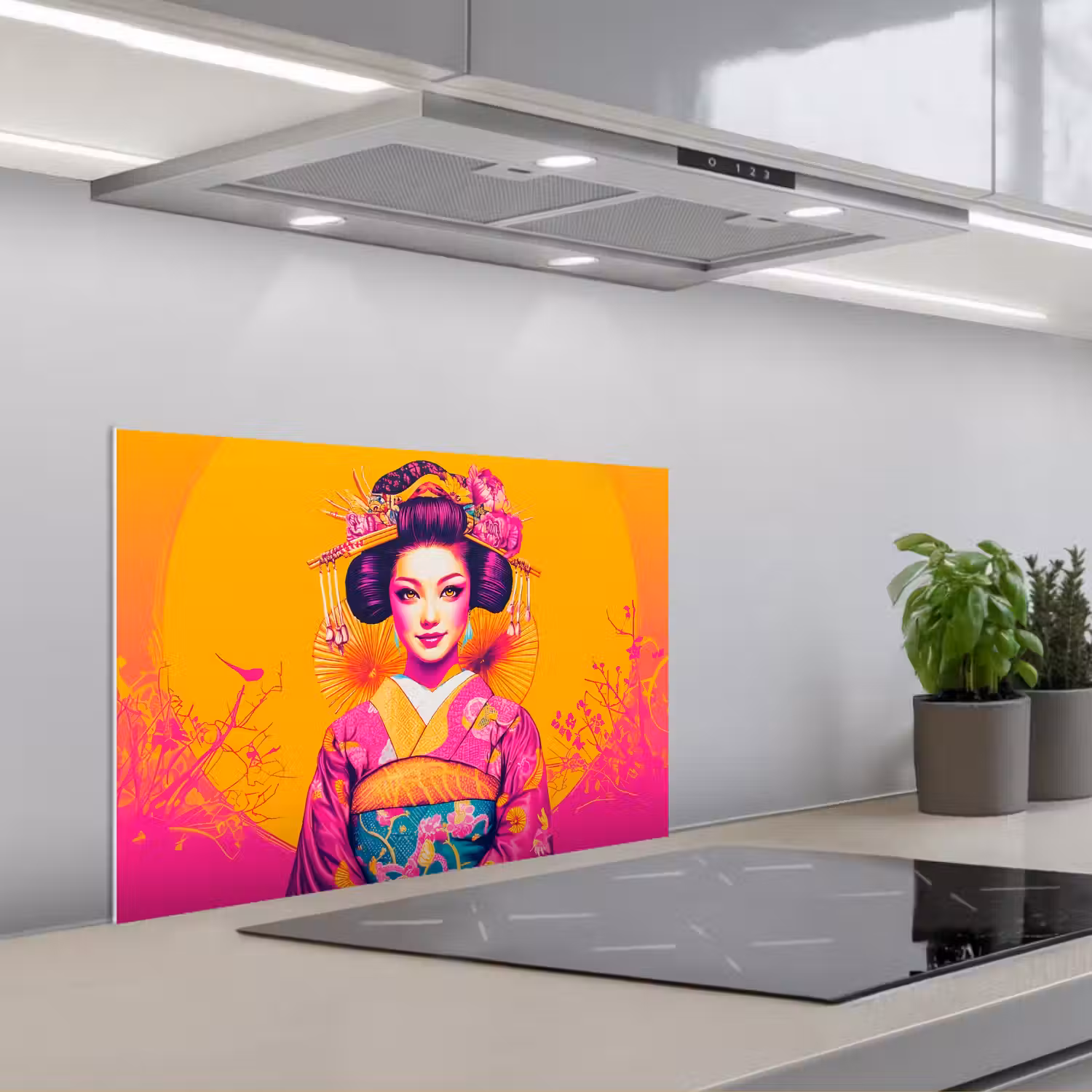 Bloemen - Vrouw - Kimono - Roze keuken achterwand spatscherm klein -3d_schuin