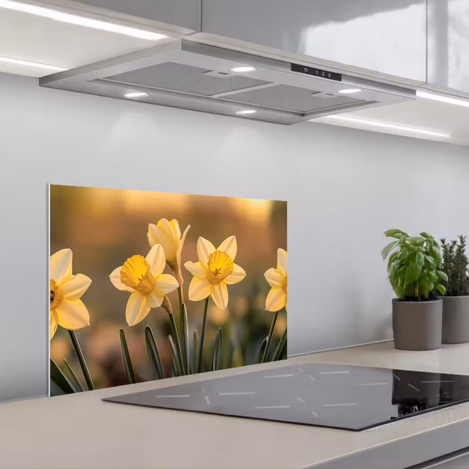 Bloemen - Geel - Wazig keuken achterwand spatscherm klein -3d_schuin