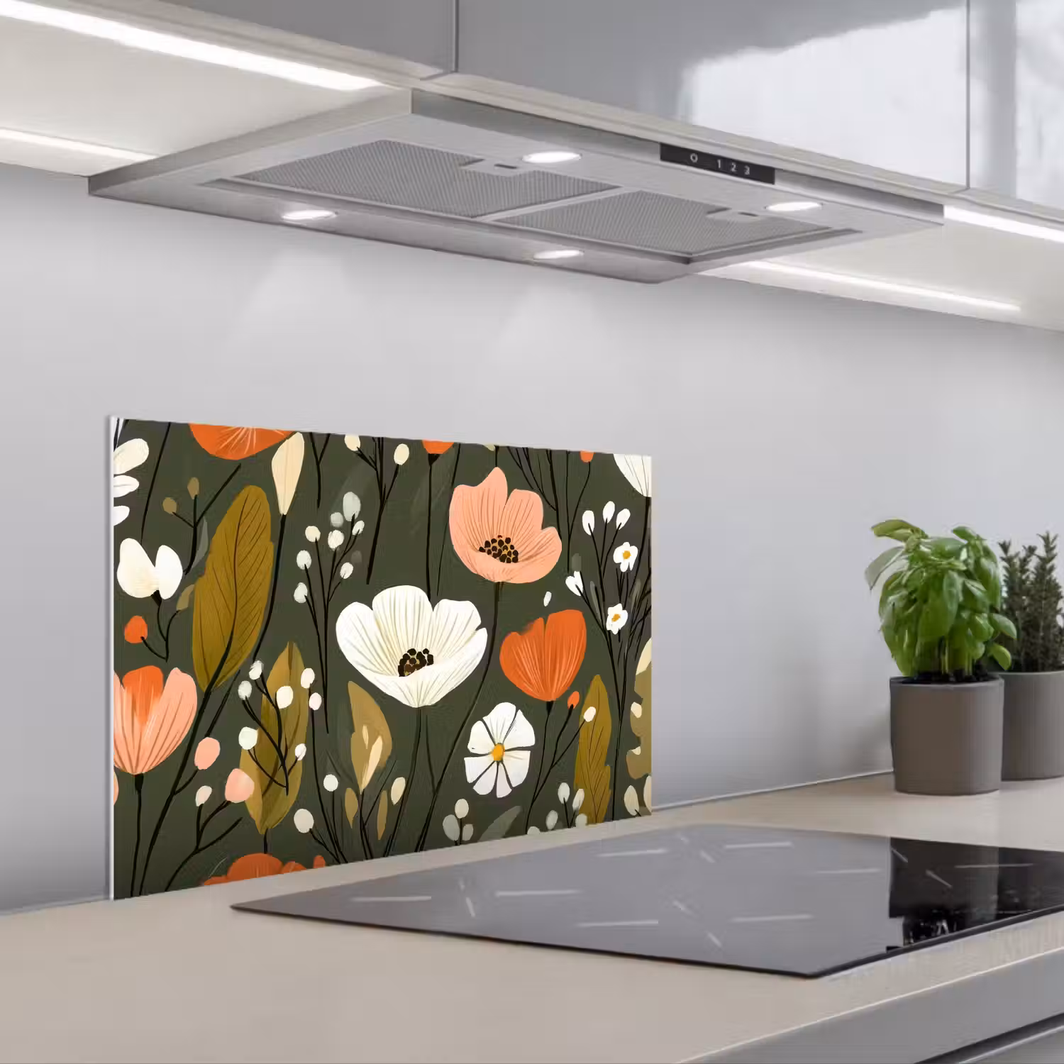 Bloemen - Illustratie - Groen keuken achterwand spatscherm klein -3d_schuin