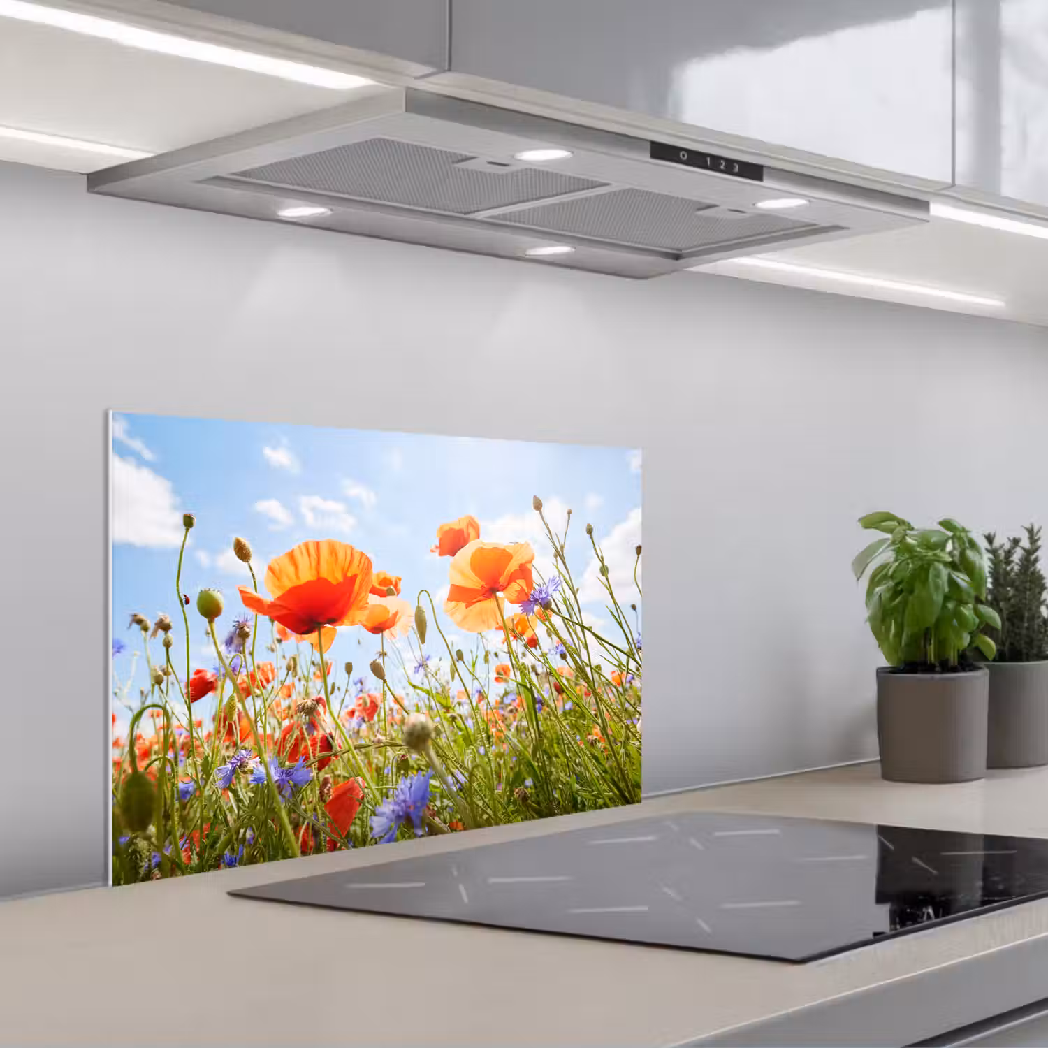 Bloemen - Klaproos - Lente - Natuur - Rood - Blauw keuken achterwand spatscherm klein -3d_schuin