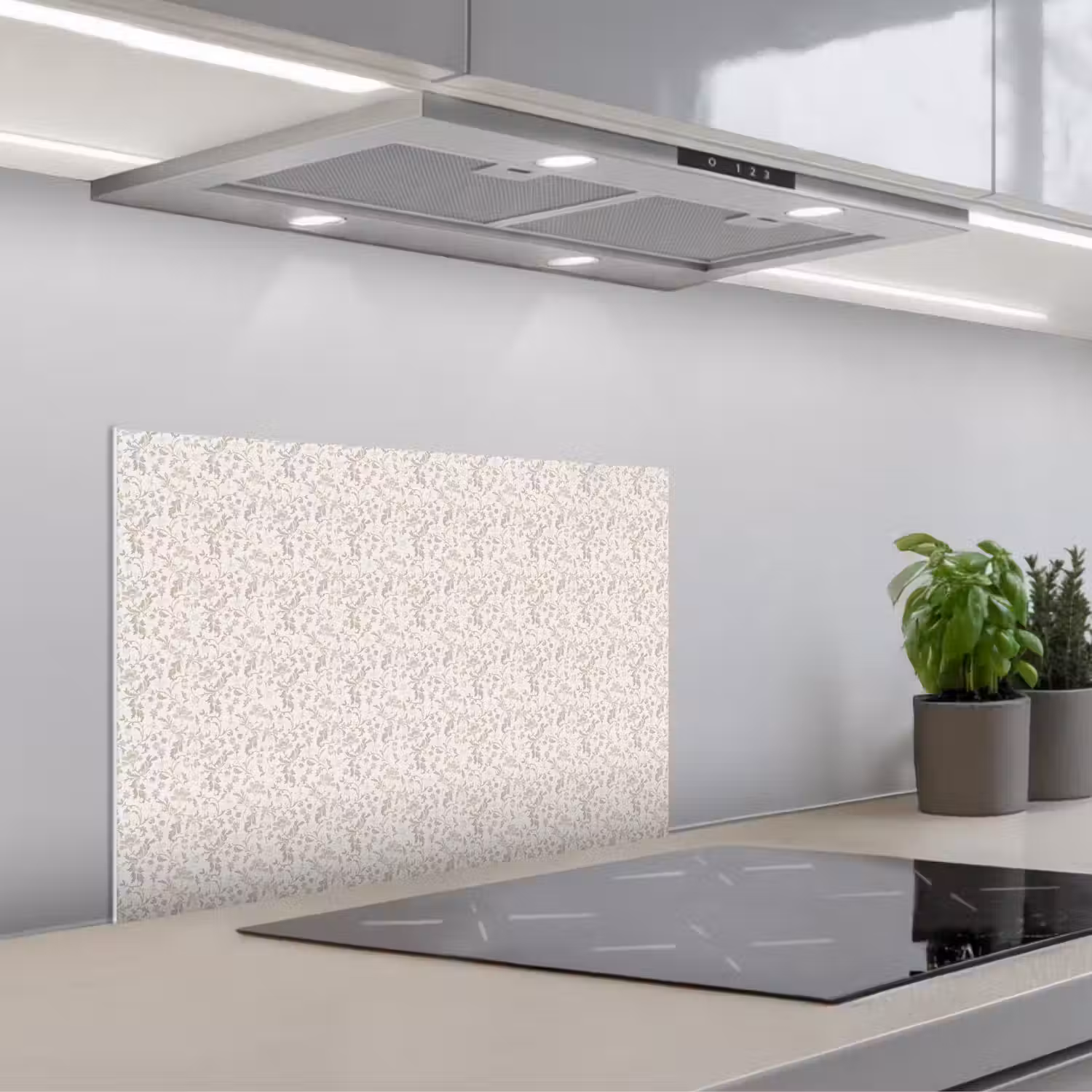 Bloemen - Patroon - Taupe keuken achterwand spatscherm klein 900 -3d_schuin