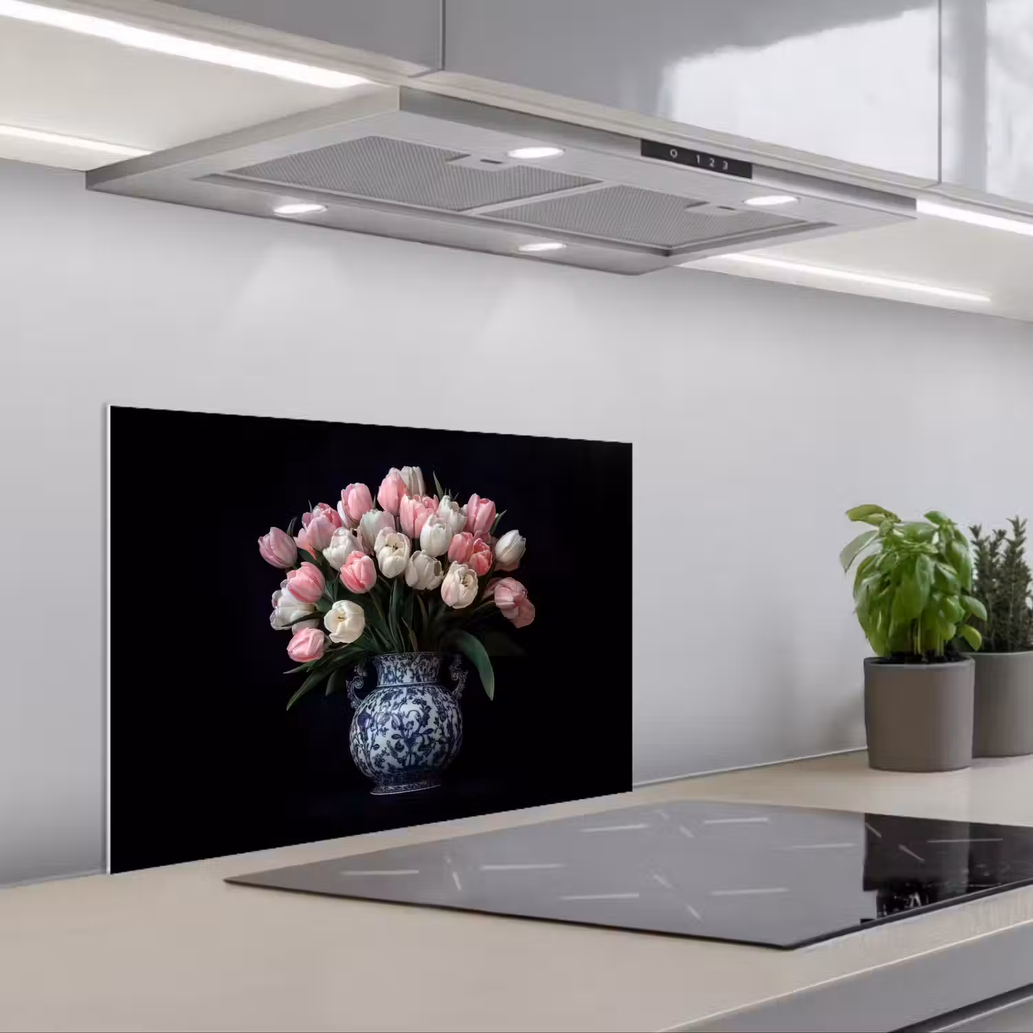Bloemen - Roze - Tulpen - Vaas keuken achterwand spatscherm klein -3d_schuin