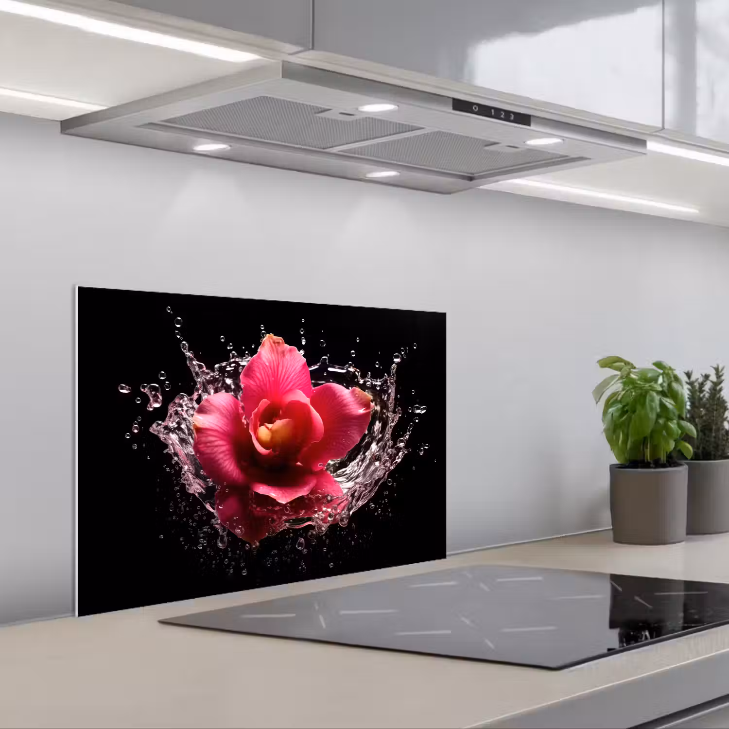 Bloemen - Roze - Water - Zwart - Botanisch - Natuur keuken achterwand spatscherm klein -3d_schuin