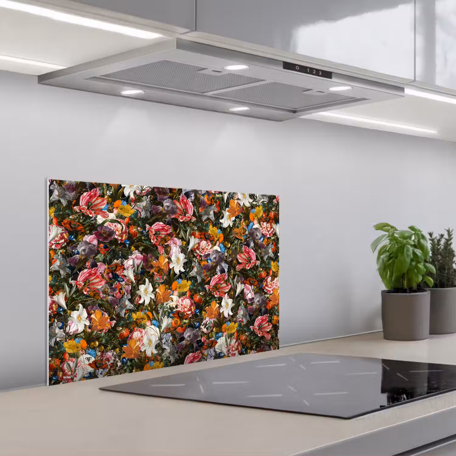 Bloemen - Vlinder - Design - Kunst - Abstract - Schilderij - Oude meesters keuken achterwand spatscherm klein -3d_schuin