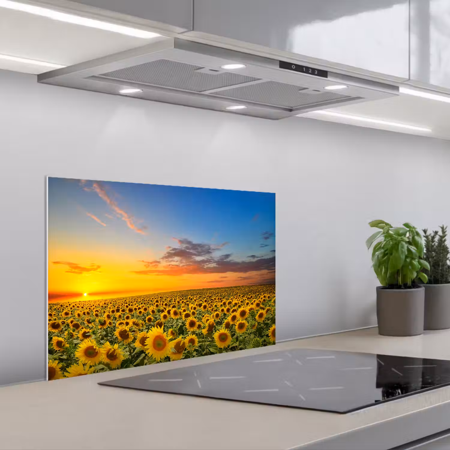 Bloemen - Zonnebloem - Zonsondergang - Nacht - Oranje keuken achterwand spatscherm klein -3d_schuin
