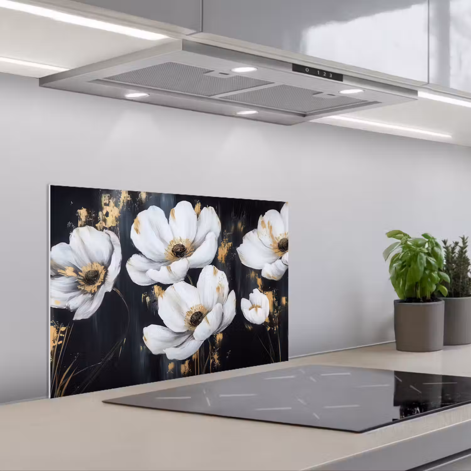 Bloemen - Wit - Abstract keuken achterwand spatscherm klein -3d_schuin