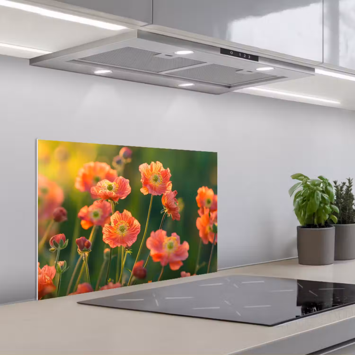 Bloemenveld - Zonnestralen - Oranje keuken achterwand spatscherm klein -3d_schuin