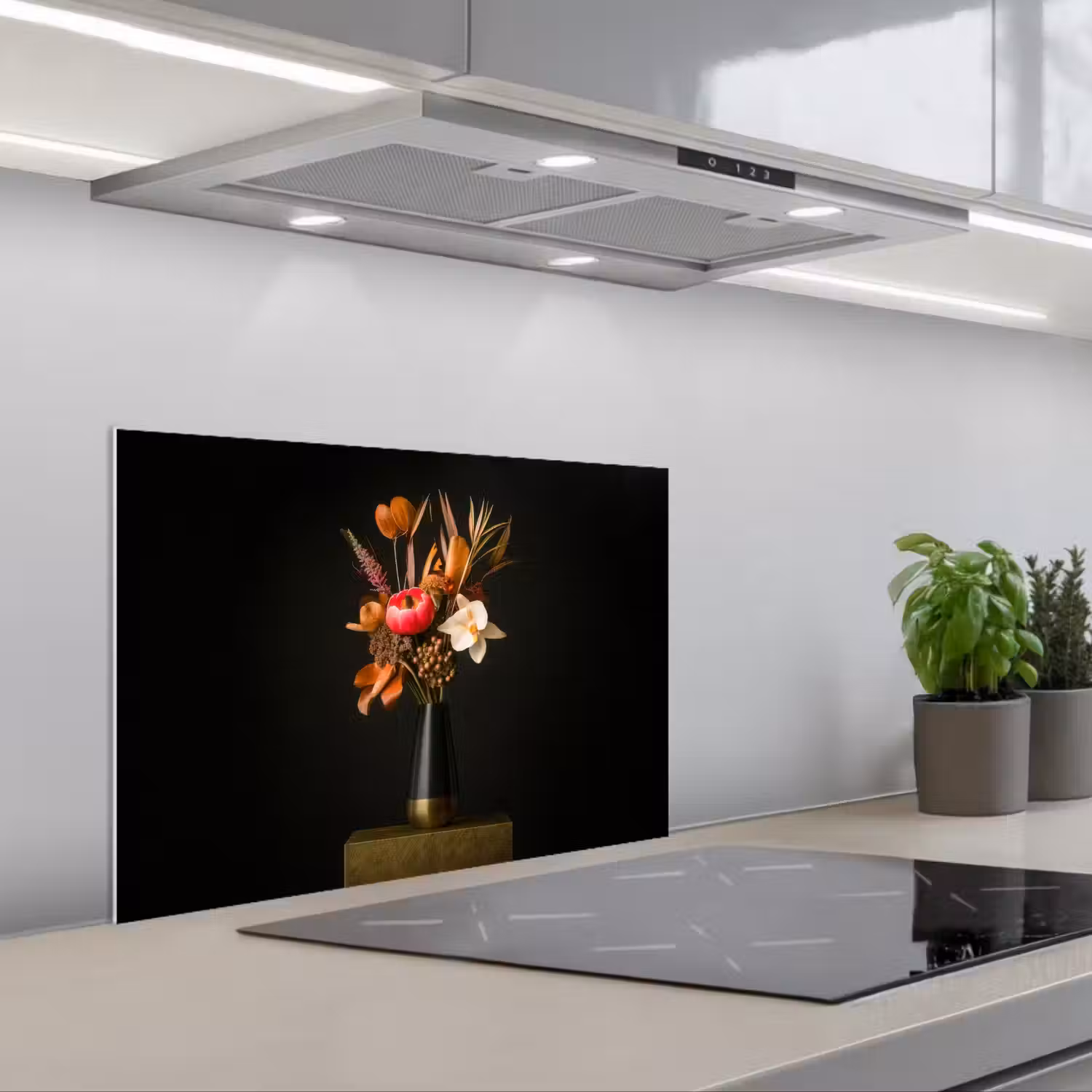 Boeket - Oranje - Gouden - vaas keuken achterwand spatscherm klein -3d_schuin