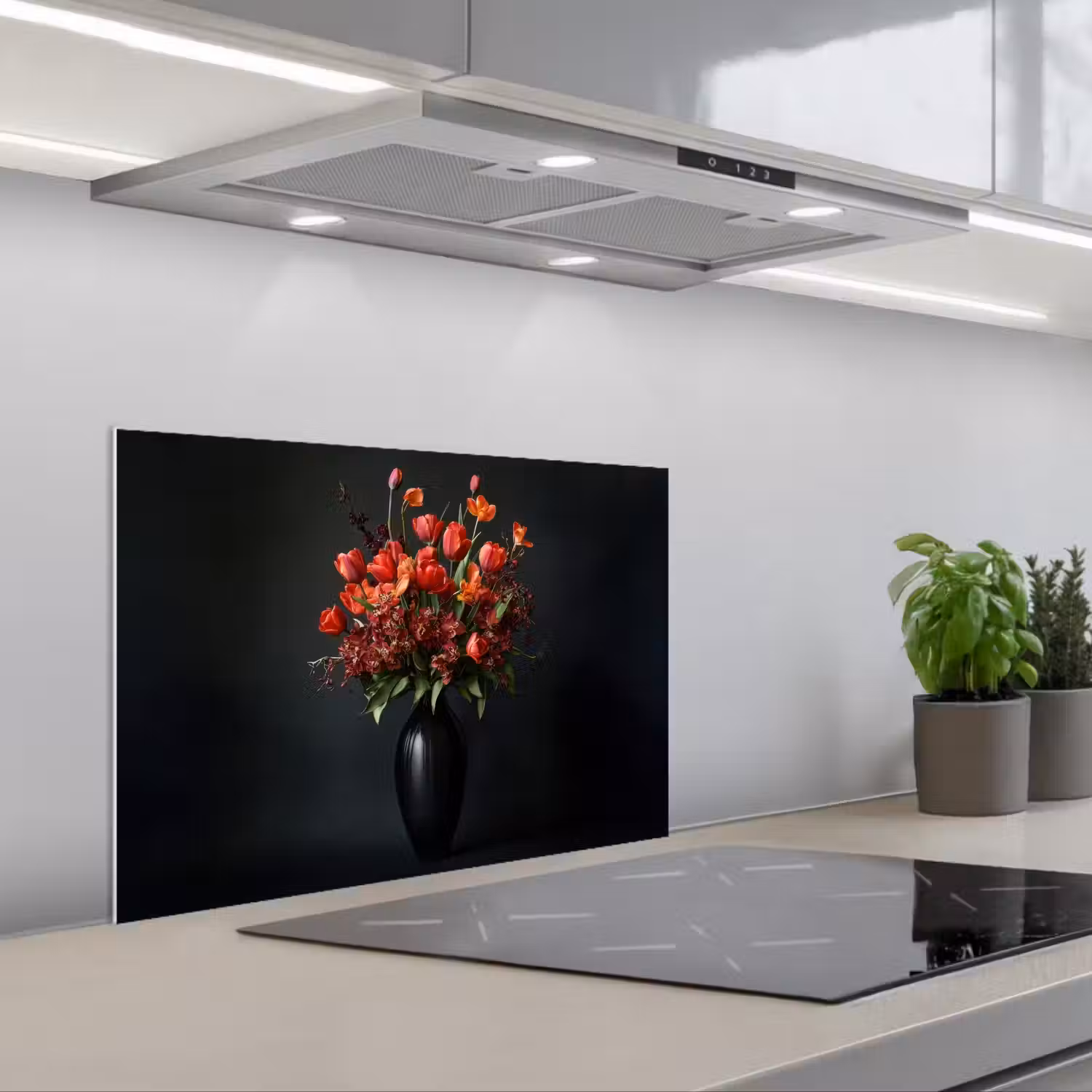 Boeket - Tulpen - Vaas - Rood keuken achterwand spatscherm klein -3d_schuin