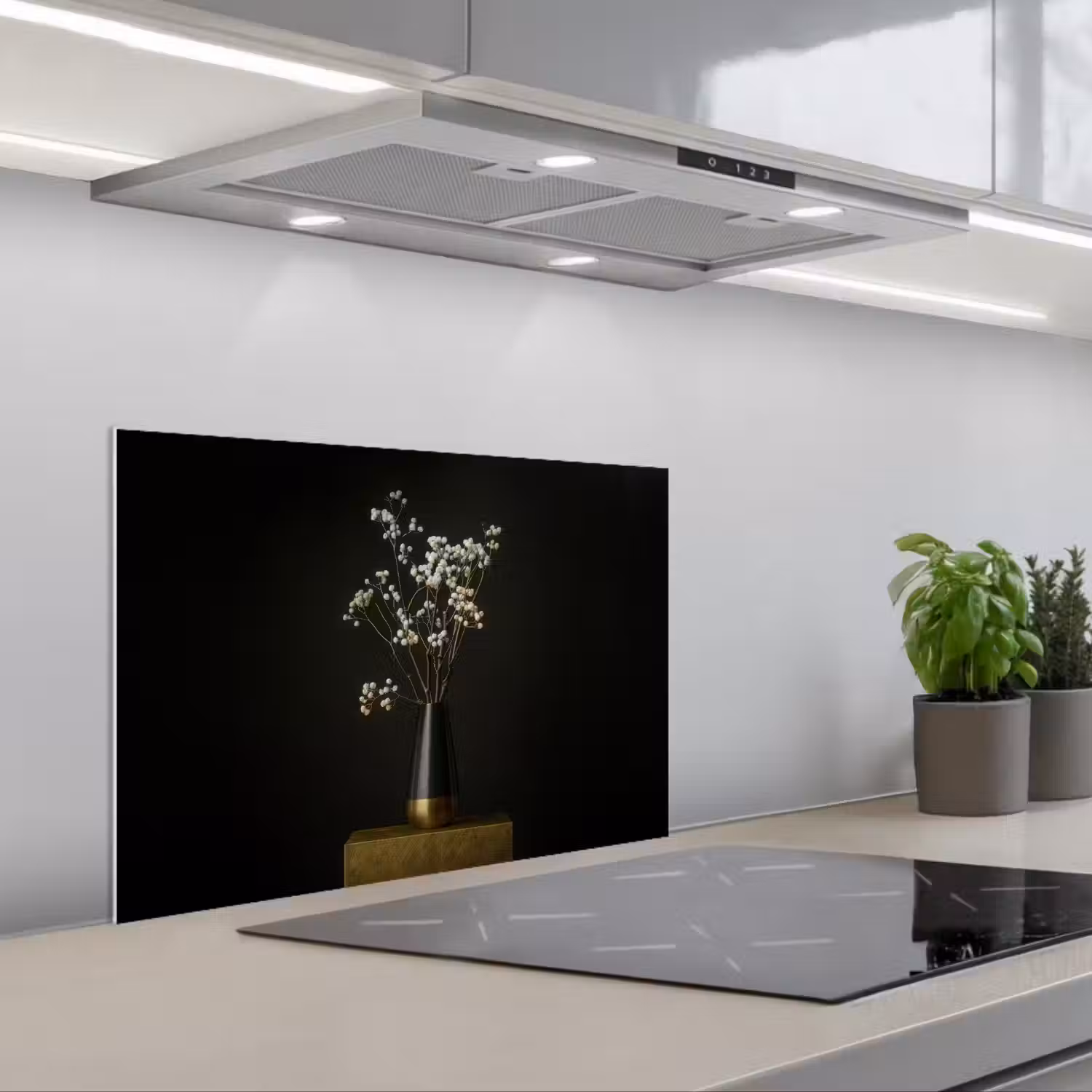 Bloembollen - Wit - Vaas - Minimalistisch keuken achterwand spatscherm klein -3d_schuin