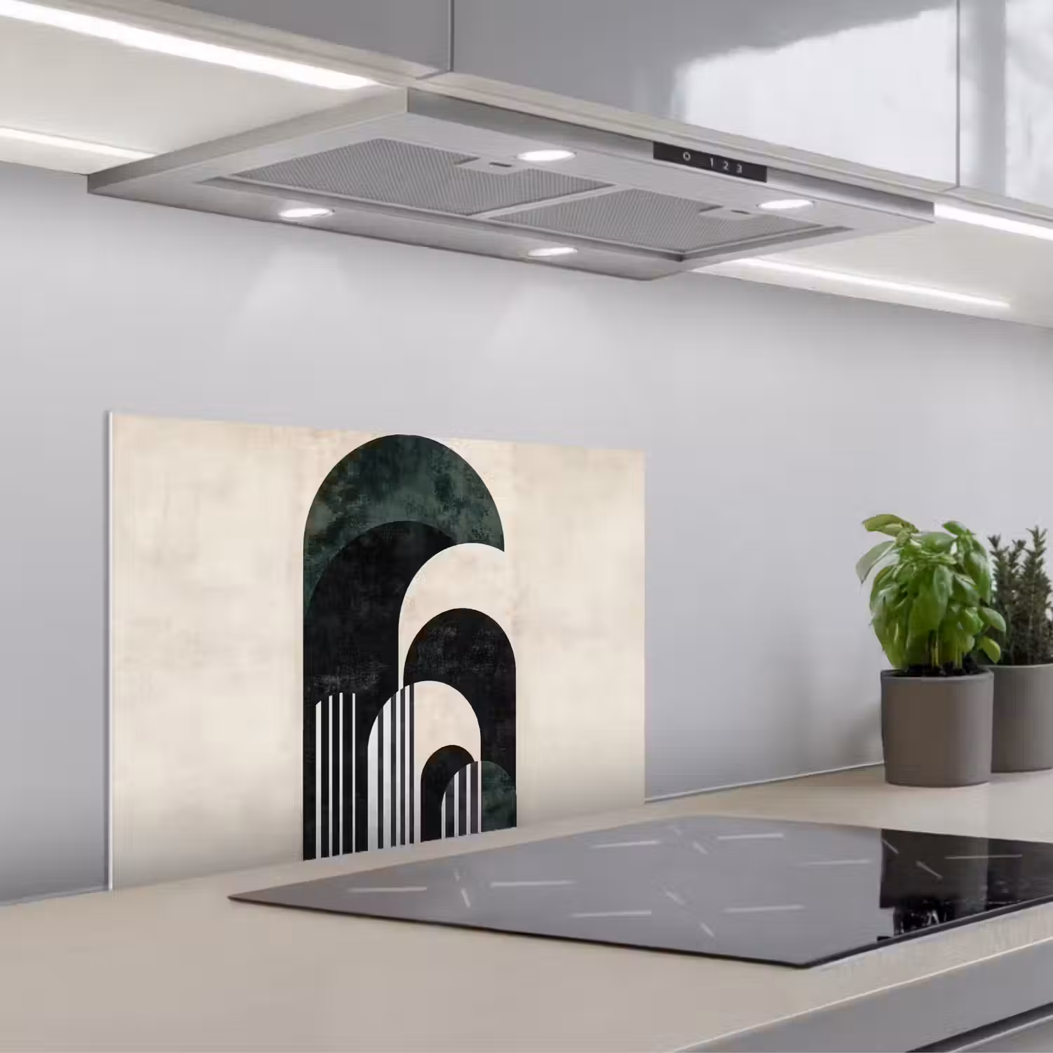 Bogen - Donkergroen - Lijnen keuken achterwand spatscherm klein -3d_schuin