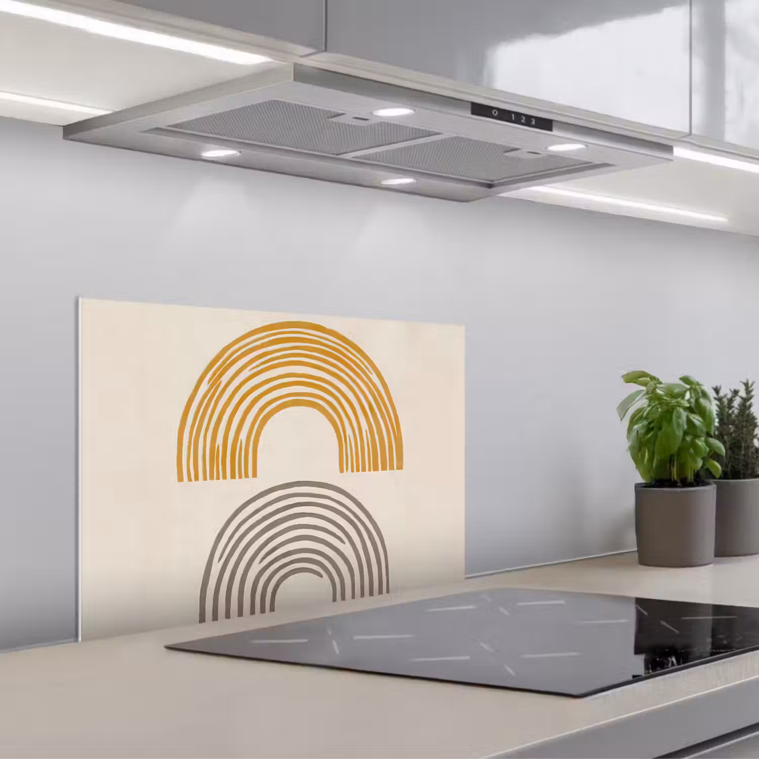 Bogen - Lijnen - Oranje - Minimalistisch keuken achterwand spatscherm klein -3d_schuin
