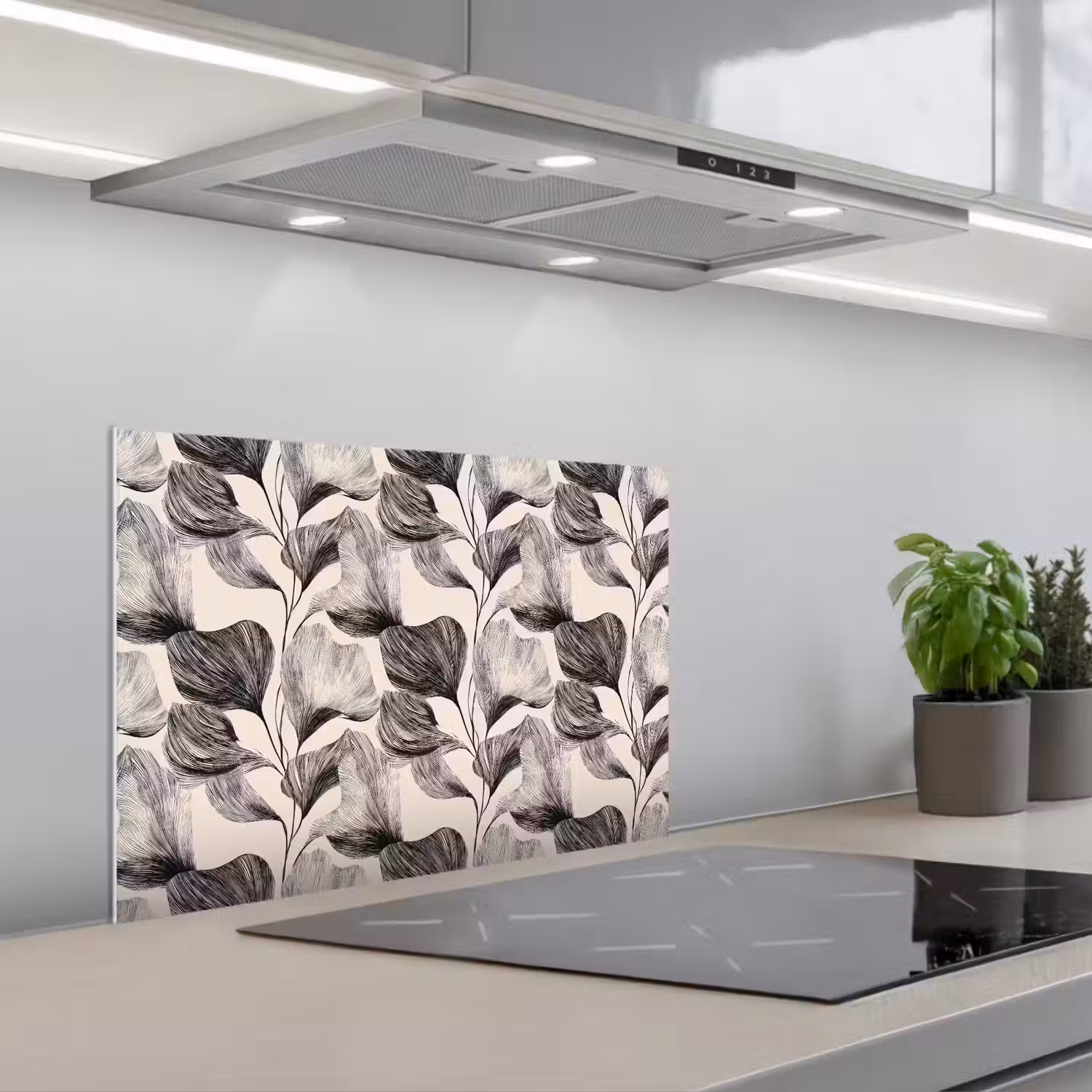 Botanisch - Bladeren - Zwart keuken achterwand spatscherm klein 900 -3d_schuin