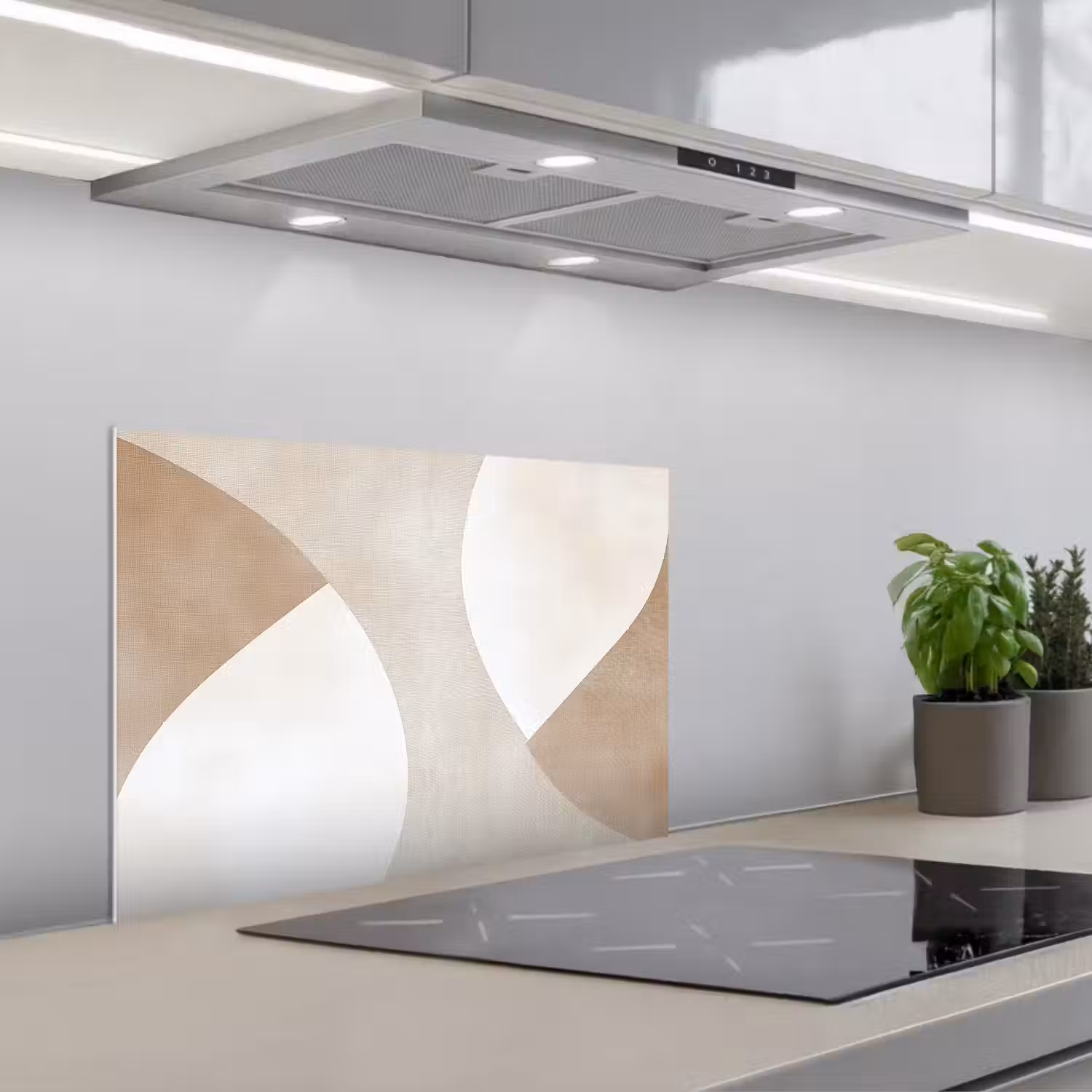 Bruin - Japandi - Abstract keuken achterwand spatscherm klein -3d_schuin