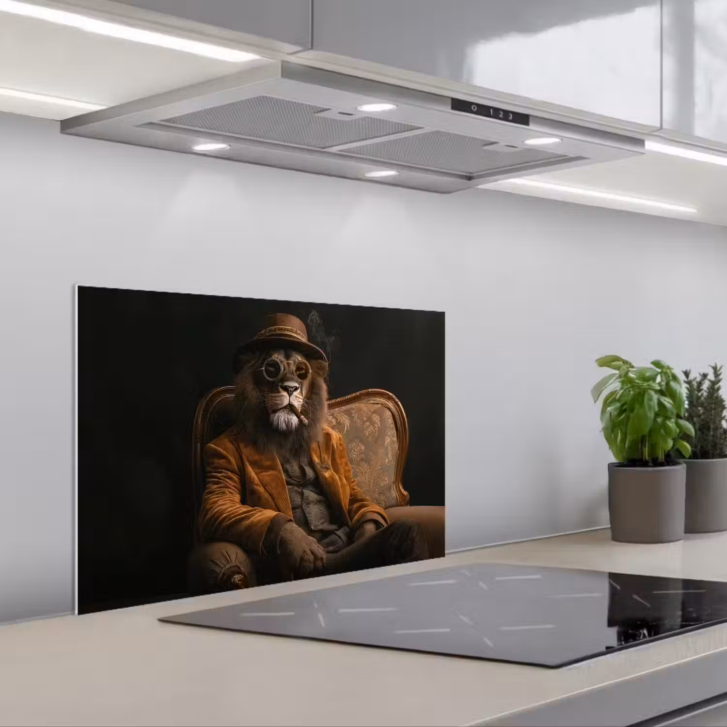 Bril - Leeuw - Bank - Hoed keuken achterwand spatscherm klein -3d_schuin