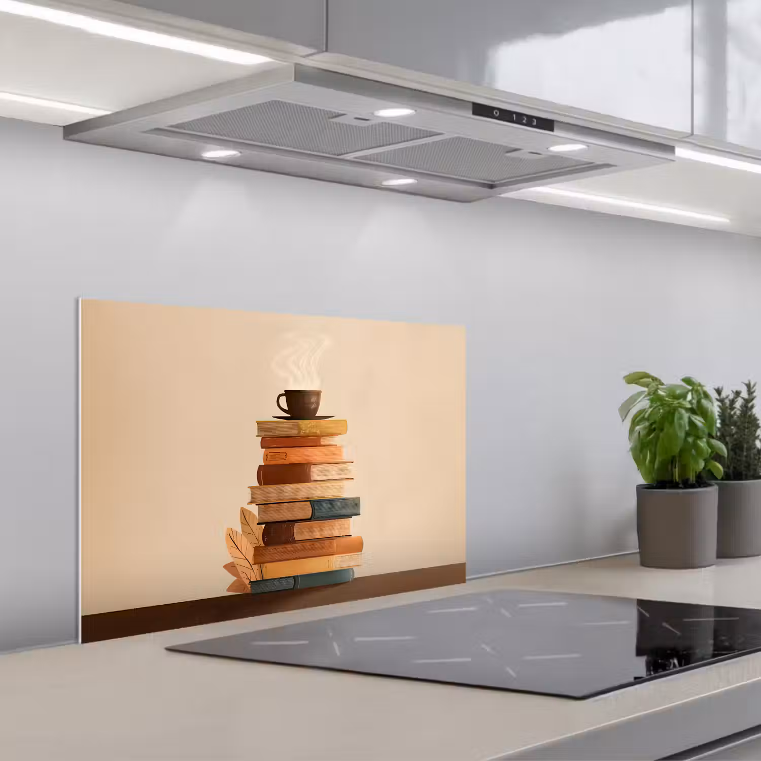 Boeken - Toren - Koffie - Beige keuken achterwand spatscherm klein -3d_schuin